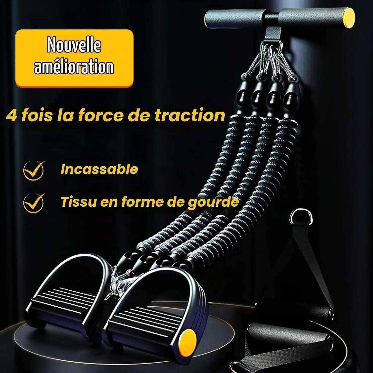 Pedal Resistance Band Noir Durable, Élastique a Pedale 4 Tubes avec Ancrage de P 3/5