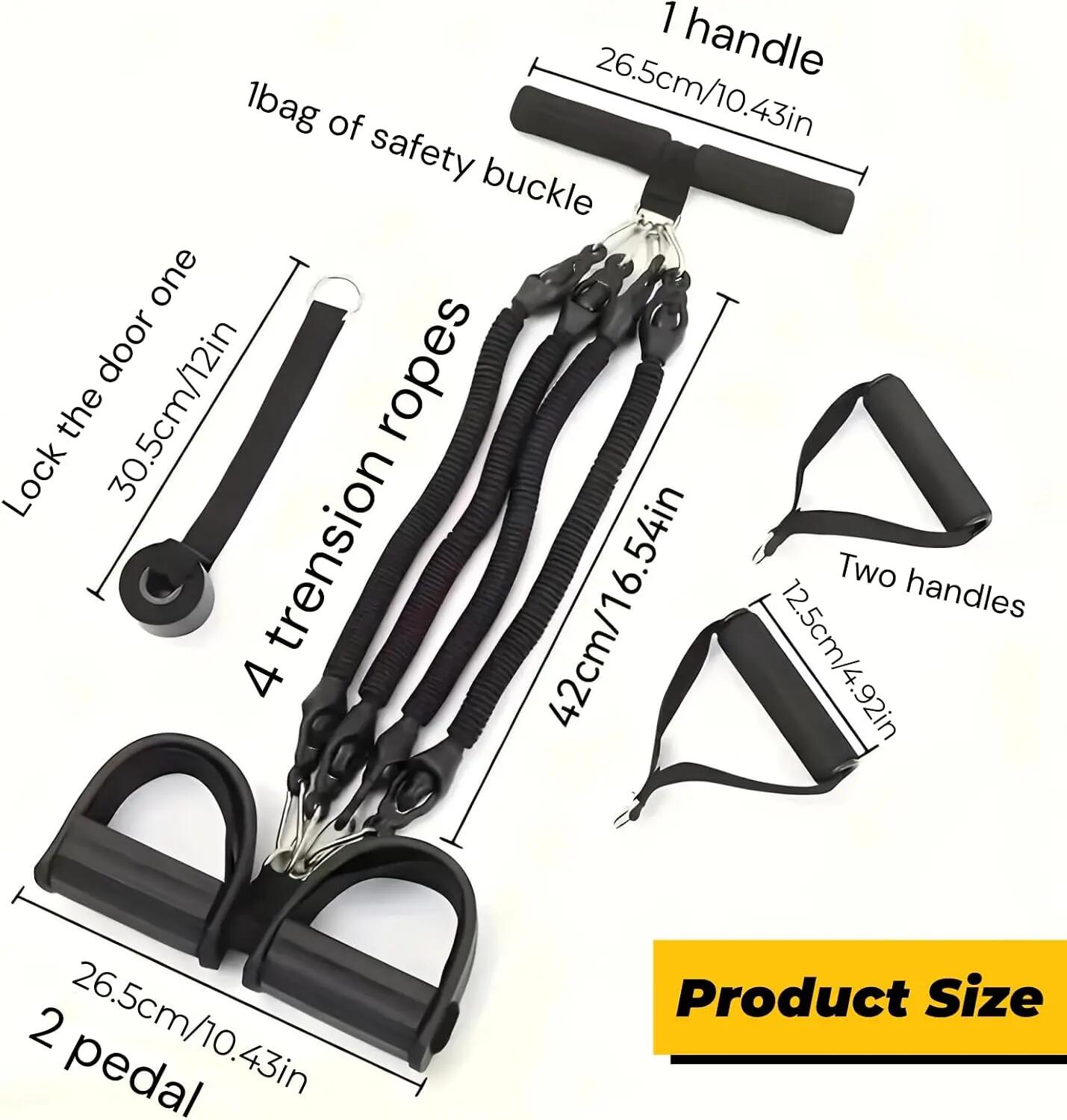 Pedal Resistance Band Noir Durable, Élastique a Pedale 4 Tubes avec Ancrage de P 2/5