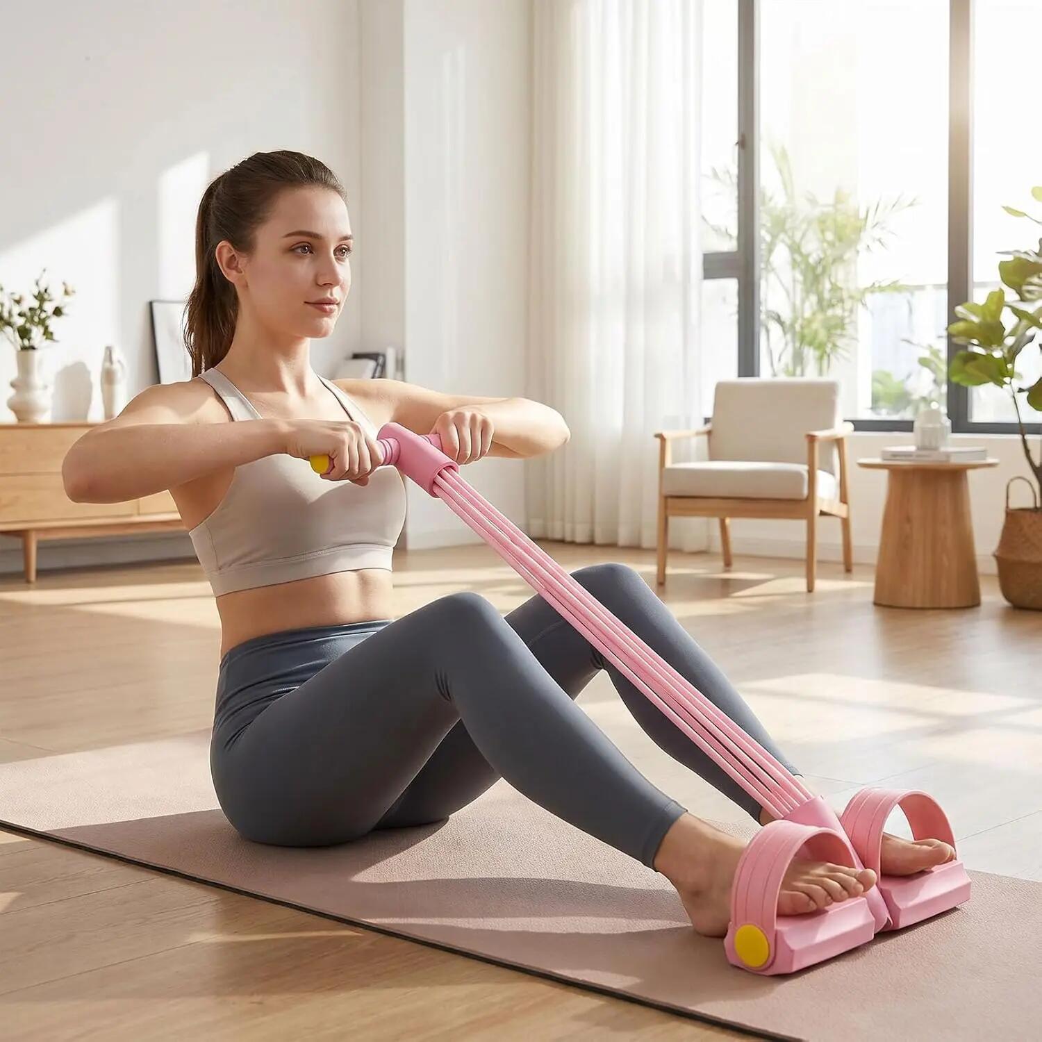 1 Appareil De Fitness Multifonction Rose, Entraîneur Abdominal avec 6 Tubes Élas 5/5