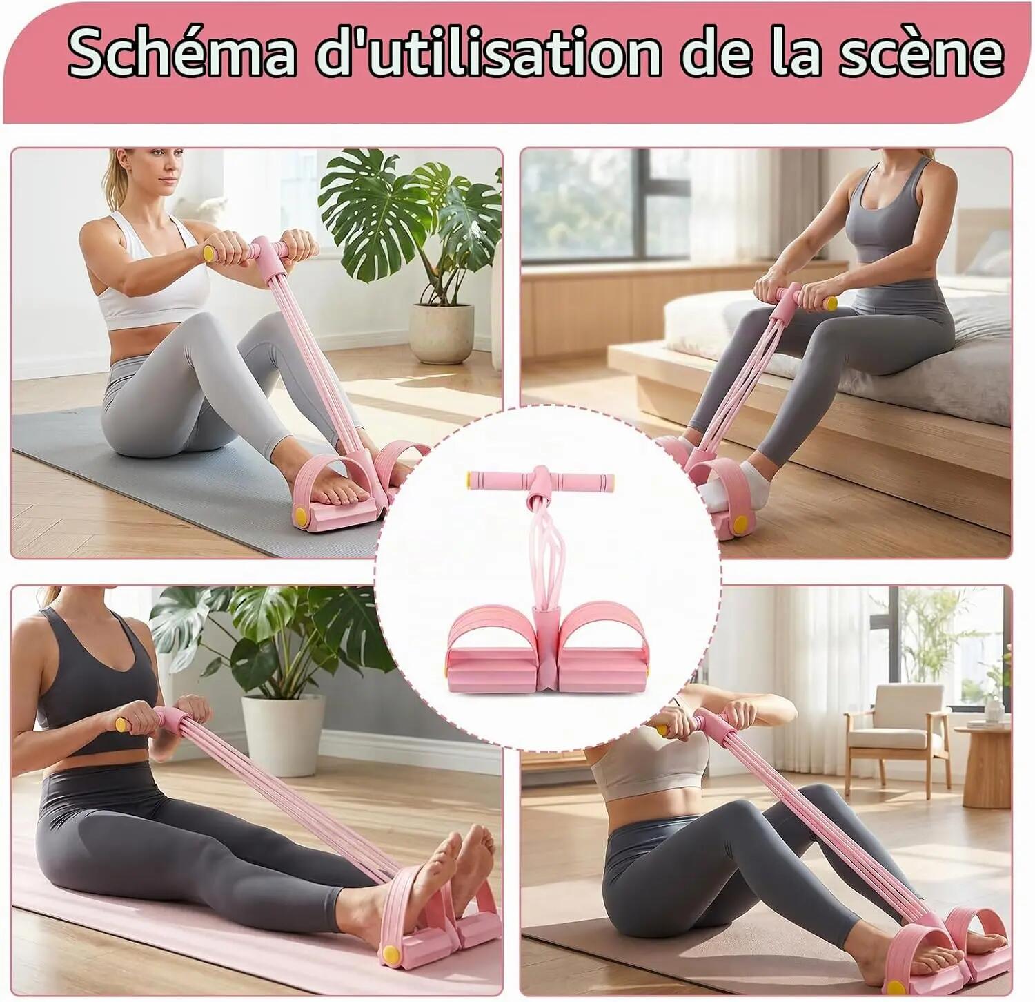 1 Appareil De Fitness Multifonction Rose, Entraîneur Abdominal avec 6 Tubes Élas 4/5