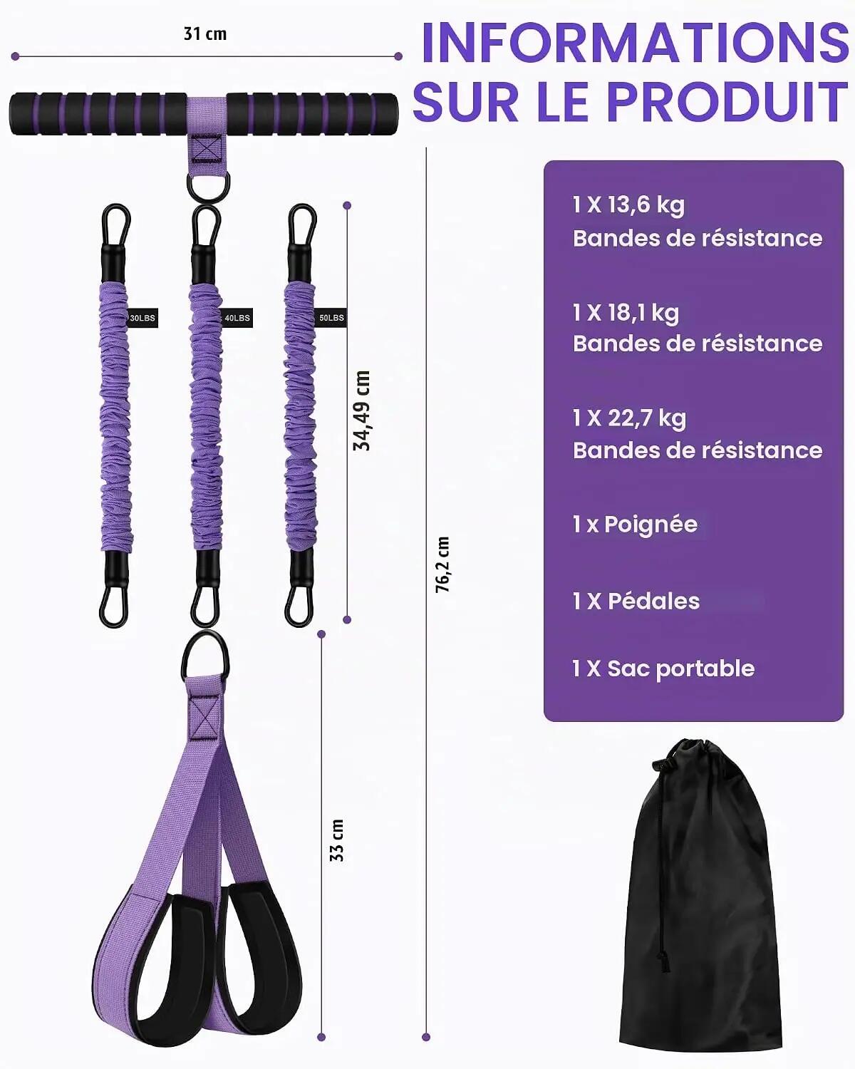 Pédale Bande de Résistance avec Poignées, 30lb-120lb Élastique Fitness Corde De 5/6