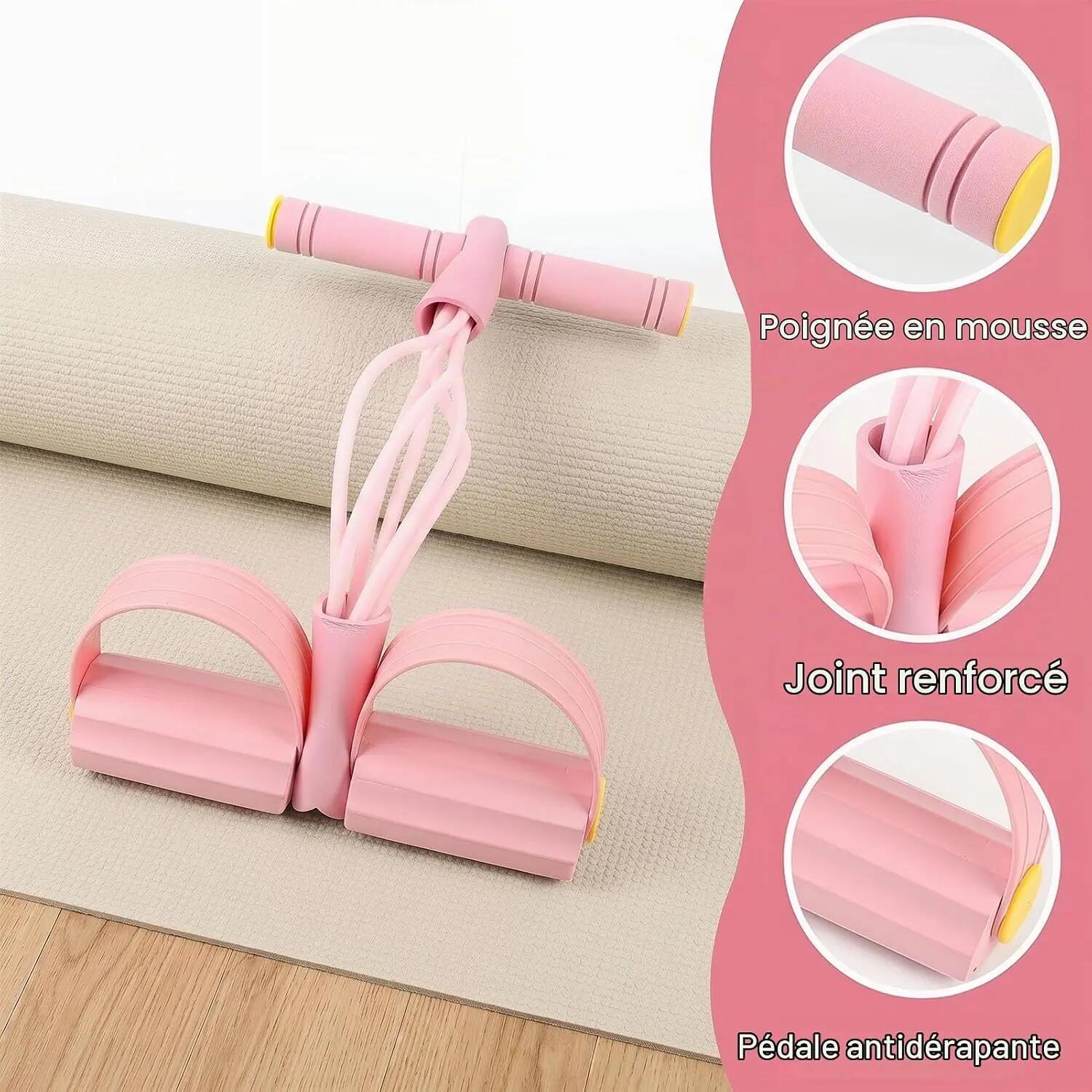 1 Appareil De Fitness Multifonction Rose, Entraîneur Abdominal avec 6 Tubes Élas 3/5