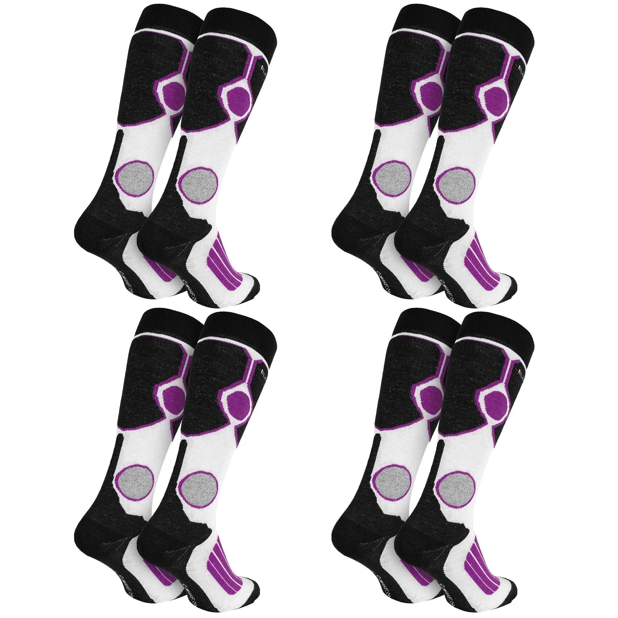 Damen Herren Skisocken kniehoch gepolstert, Wollanteil, Klimasohle, 4er Pack 2/7