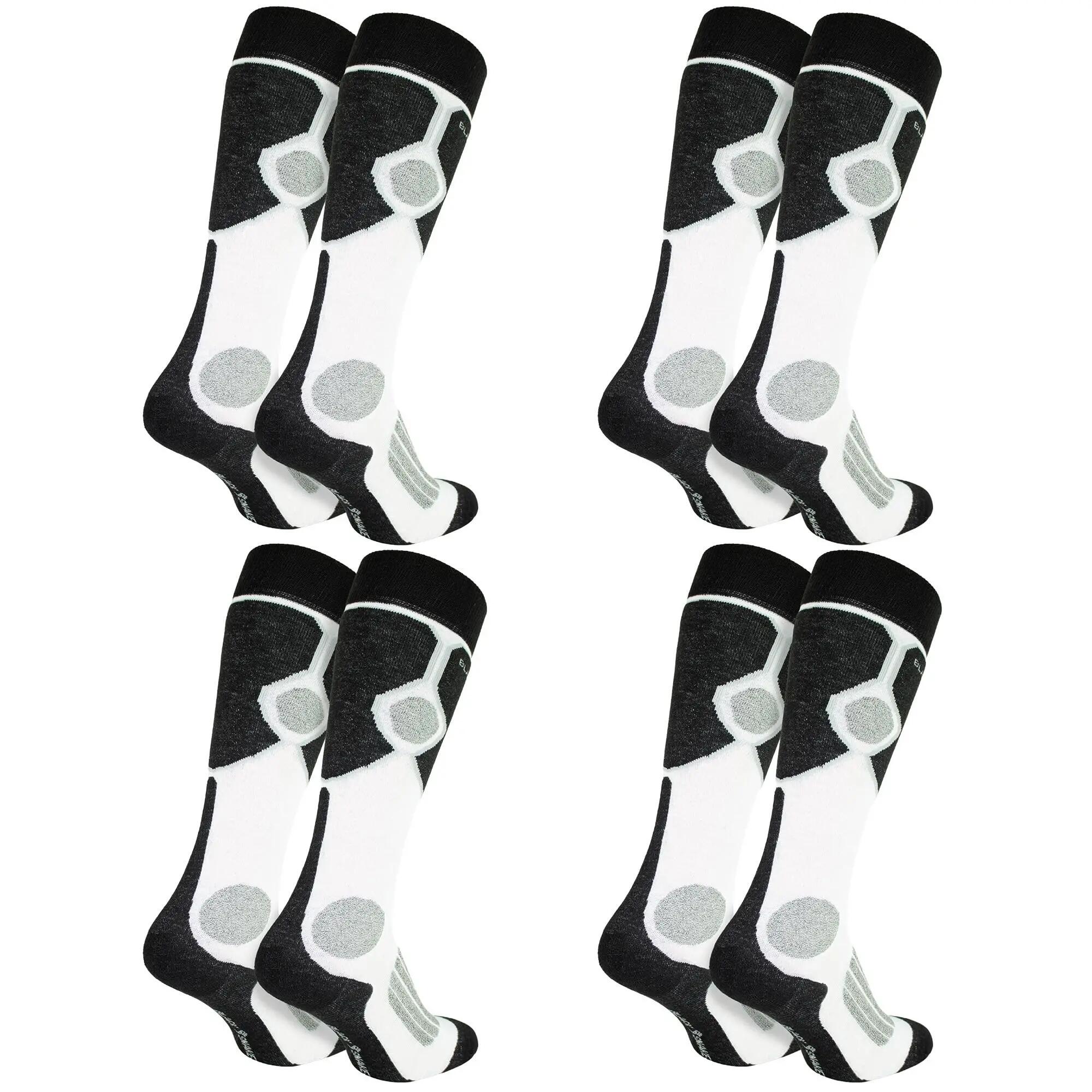 Damen Herren Skisocken kniehoch gepolstert, Wollanteil, Klimasohle, 4er Pack 2/7