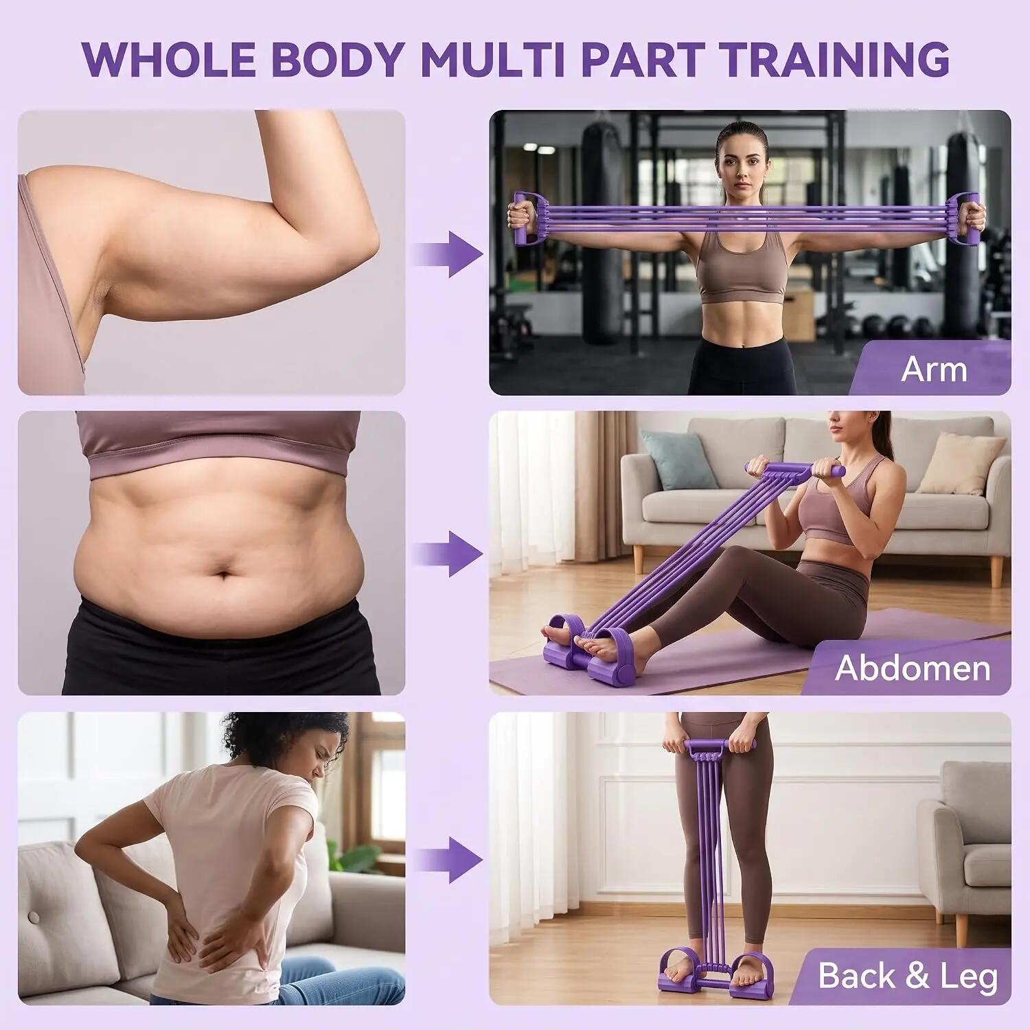 Bande Résistance Musculation 8 Tubes, Élastique Sport avec Pédale et Poignées Am 3/6