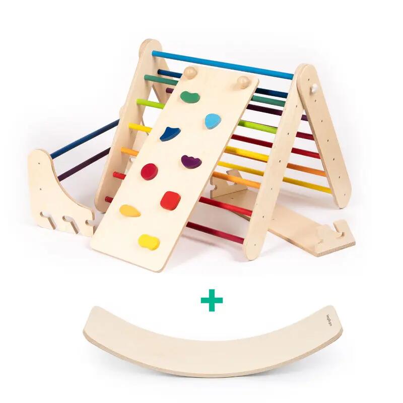 Swedish Wall & Triangle Climber 2in1 with Balance Board M, Colorful