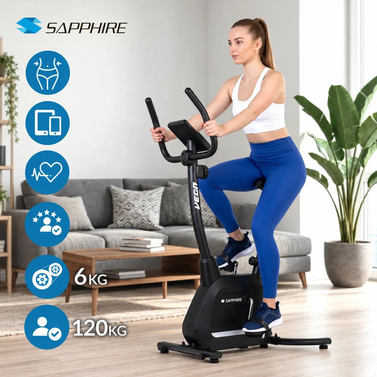 Rower stacjonarny magnetyczny Sapphire SG-540B Vega pomiar pulsu koło 6kg rolki 3/11