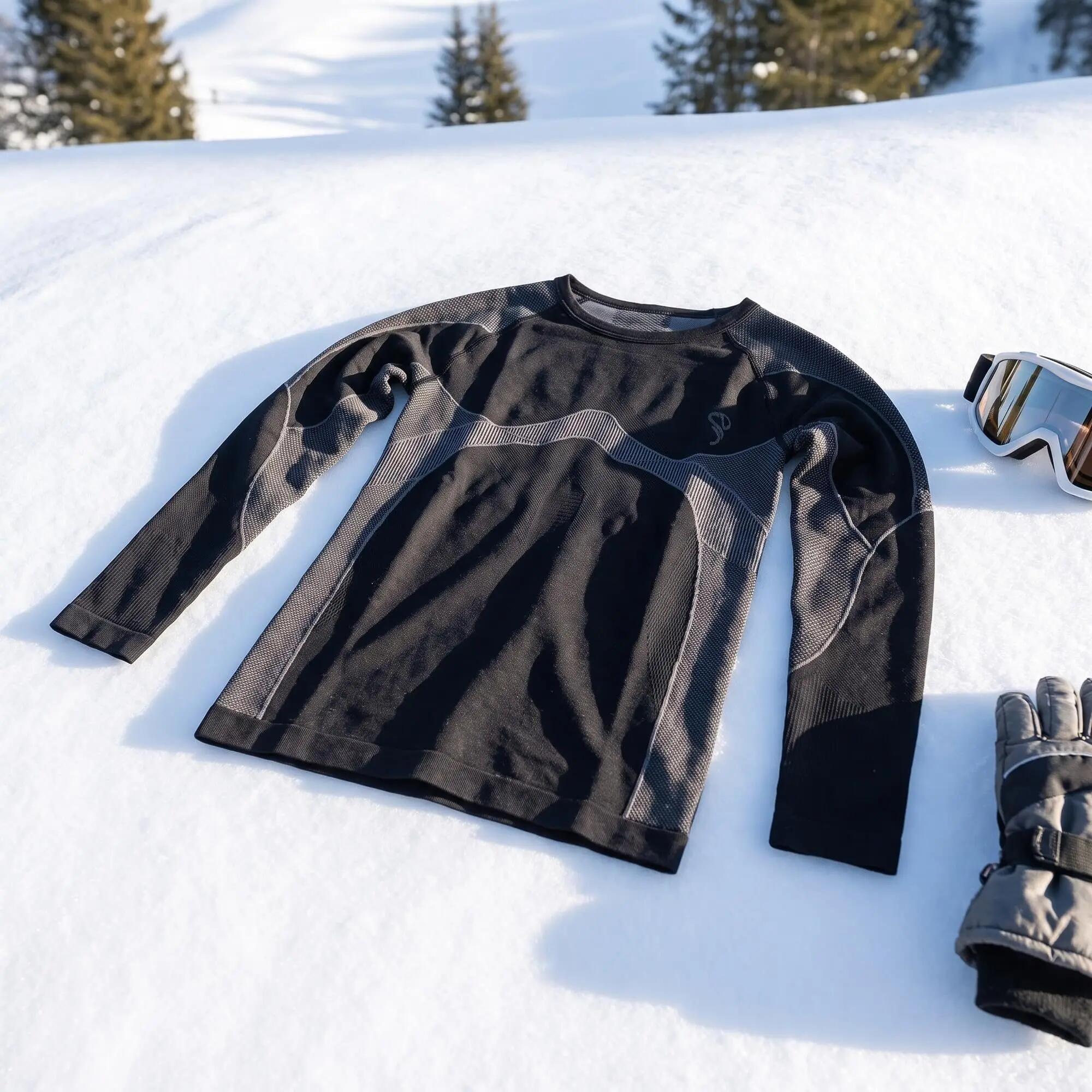 Jungen Mädchen Ski Funktionsshirt Langarm Unterhemd nahtlos wärmend atmungsaktiv 3/8