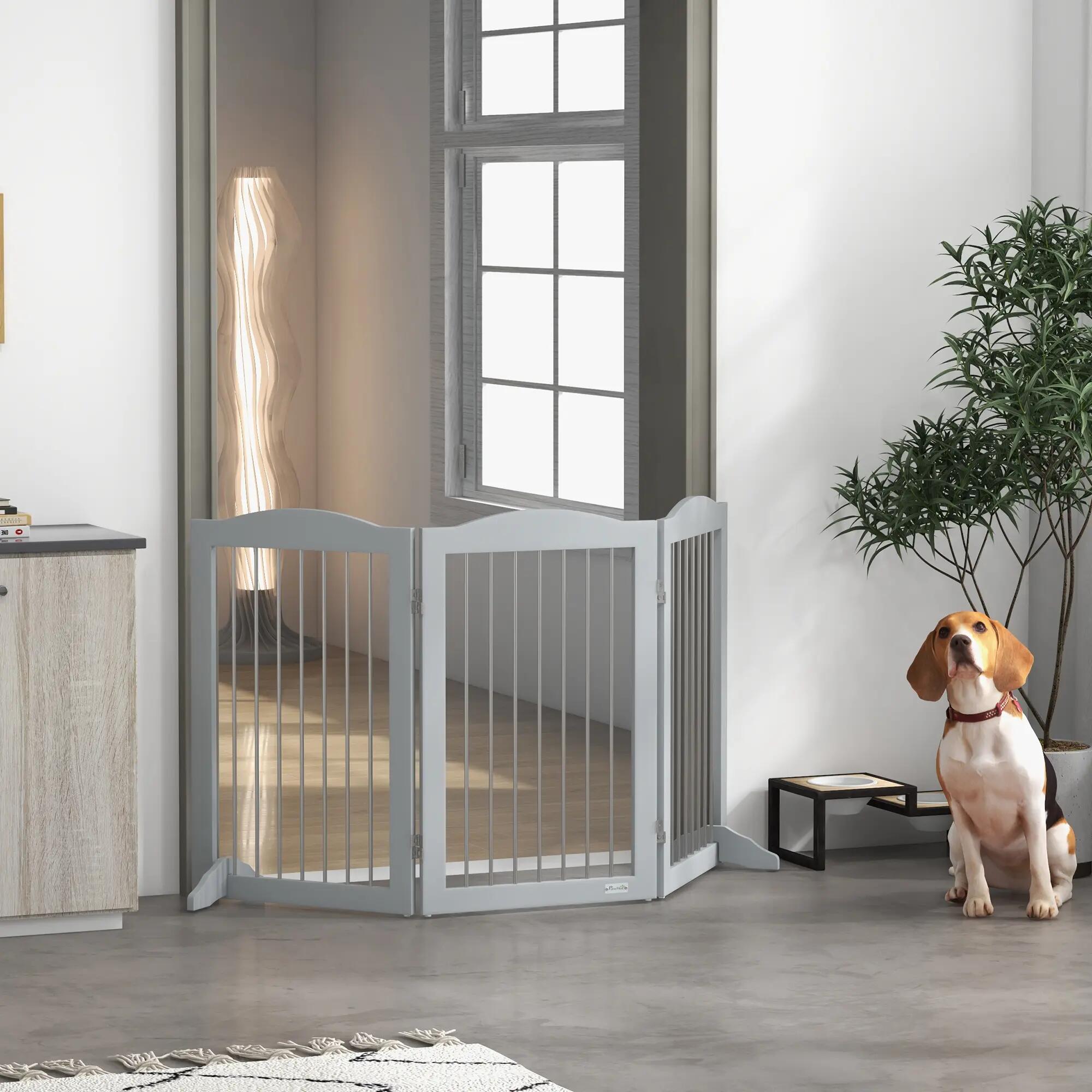 Barreira de segurança cães 154x30x80 cm cinzento PawHut 6/9