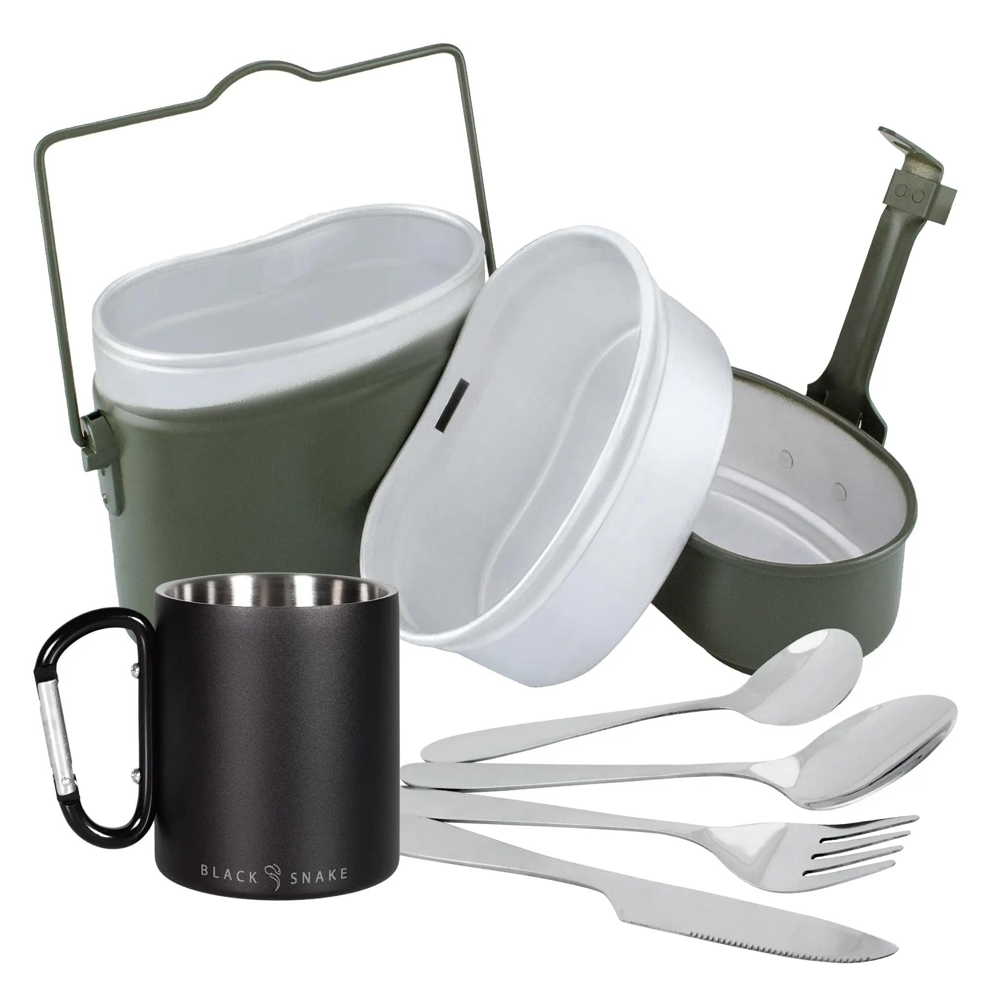 Camping Kochgeschirr BW-Stil Aluminium Besteck Karabinertasse 300 ml 1 Person 1/7