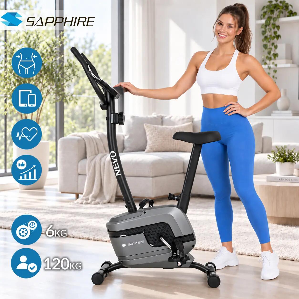 Rower stacjonarny magnetyczny Sapphire SG-430B Nevo koło 8kg pomiar pulsu 3/10
