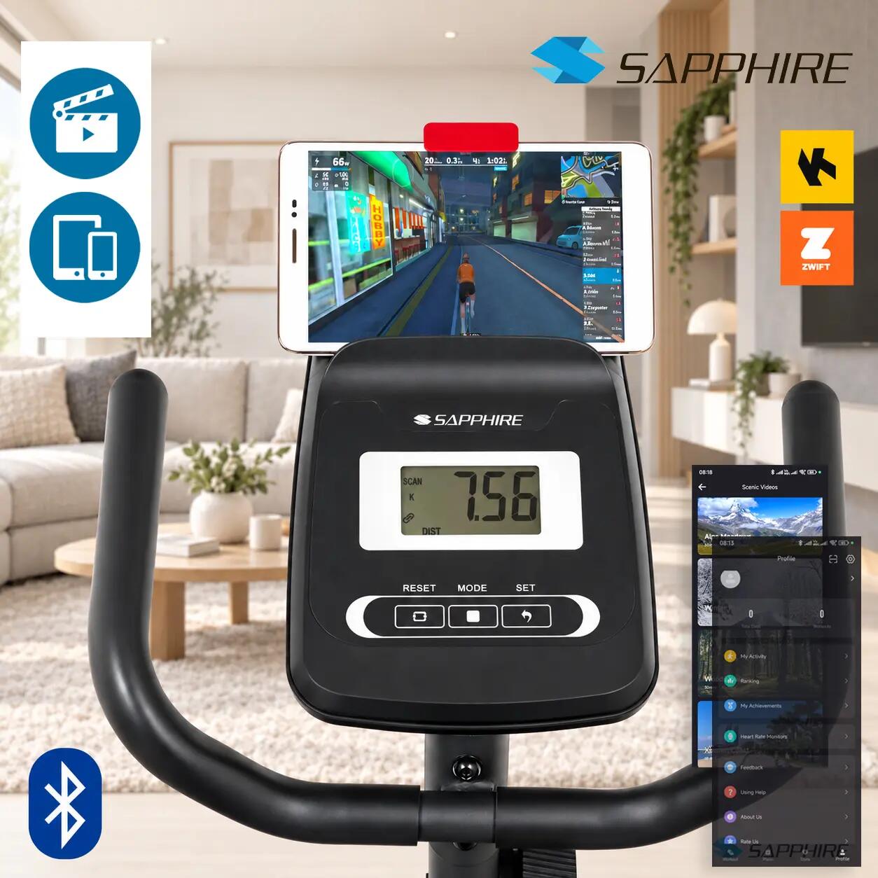Rower magnetyczny poziomy Sapphire SG-7050RB Zenix Aplikacje Bluetooth koło 8 kg 5/14