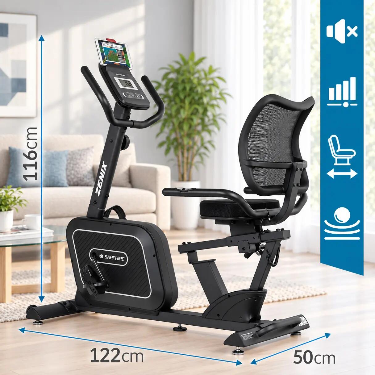 Rower magnetyczny poziomy Sapphire SG-7050RB Zenix Aplikacje Bluetooth koło 8 kg 4/14