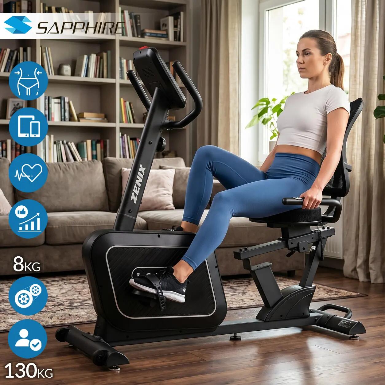 Rower magnetyczny poziomy Sapphire SG-7050RB Zenix Aplikacje Bluetooth koło 8 kg 3/14
