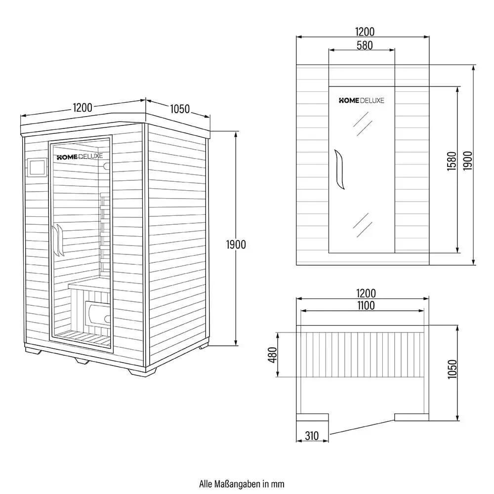 Cabine infrarouge REDSUN M - 120 x 105 cm pour 2 personnes 12/12