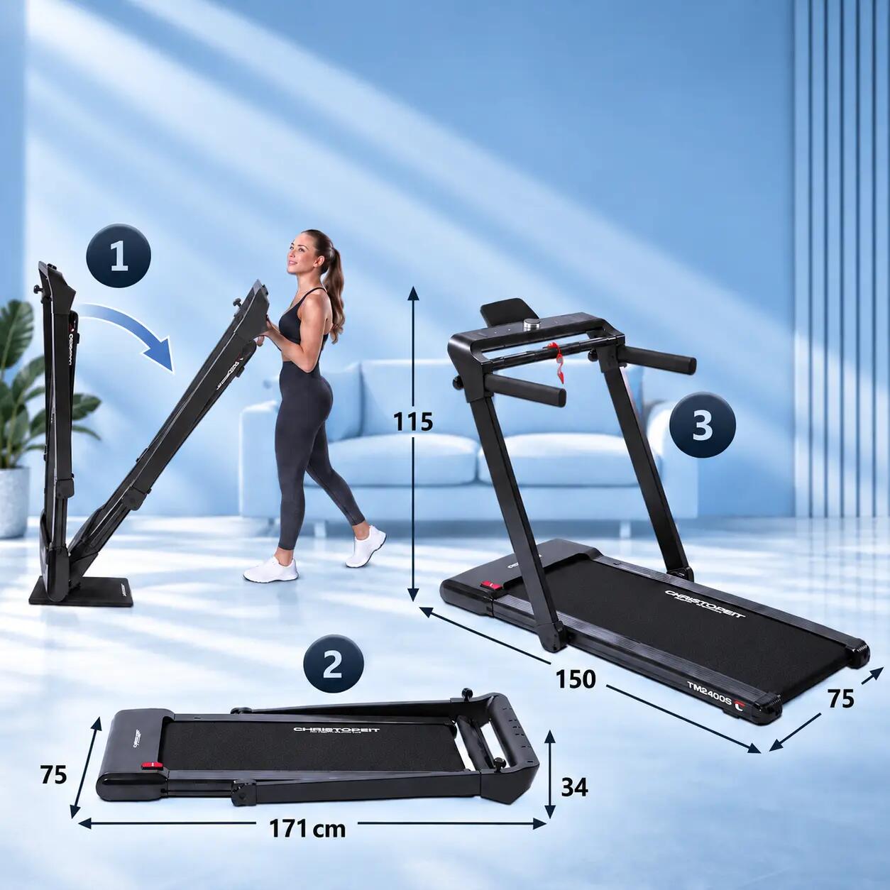 Loopband opklapbaar - groot loopvlak - gebarenbediening - 16 km/u - TM 2400 S 4/8