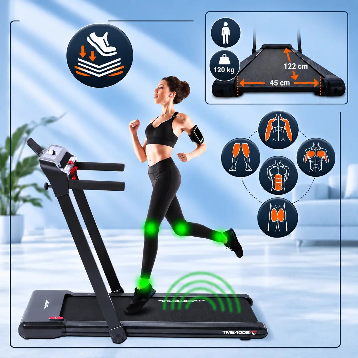 Loopband opklapbaar - groot loopvlak - gebarenbediening - 16 km/u - TM 2400 S 3/8