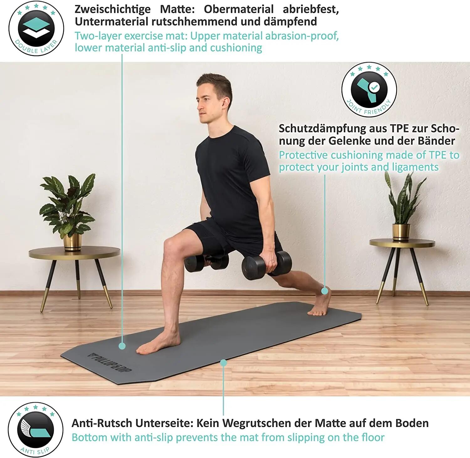 Fitnessmatte mit zwei Schichten, schadstofffrei, abriebfest, rutschhemmend 3/5