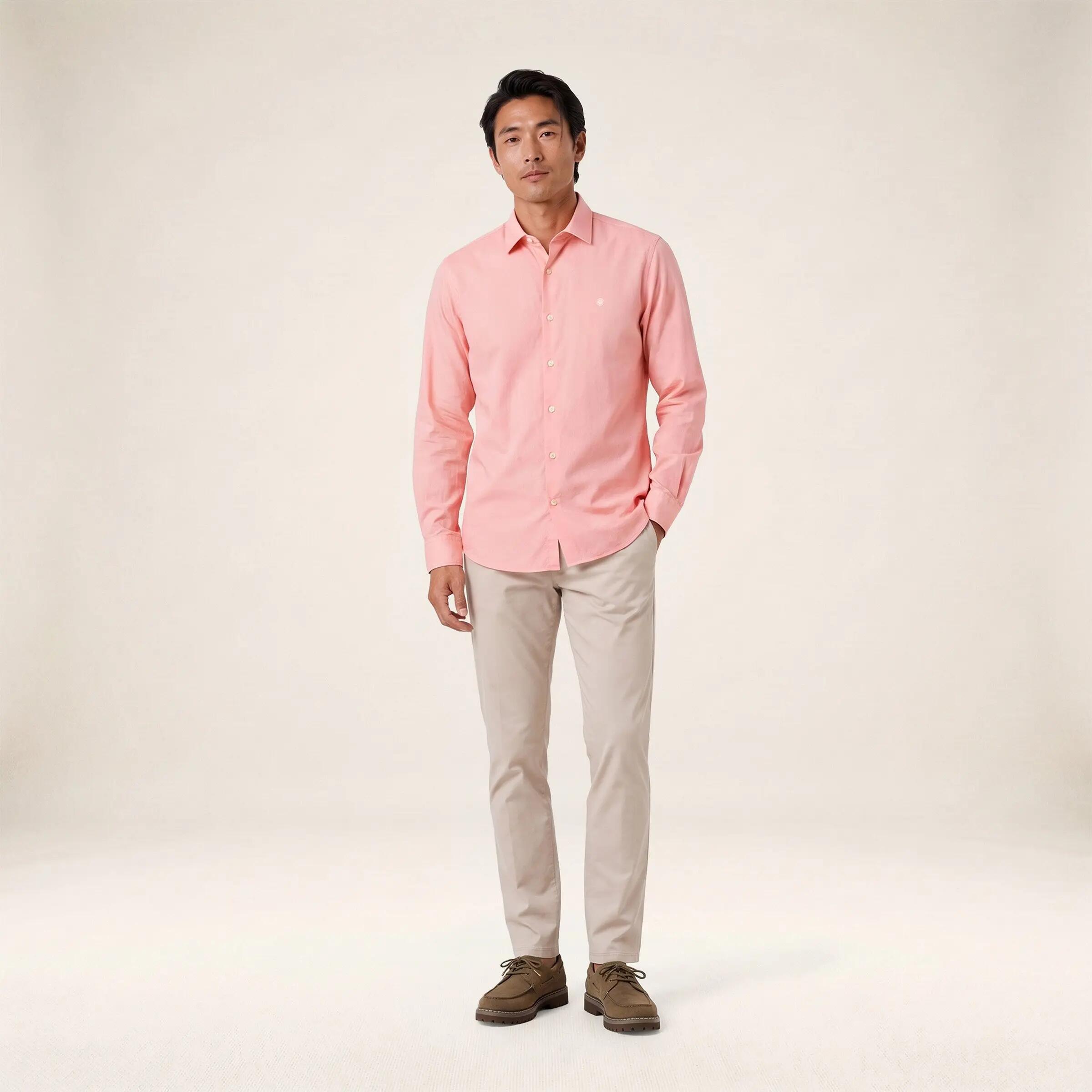 Chemise manches longues coton stretch rose 6/6