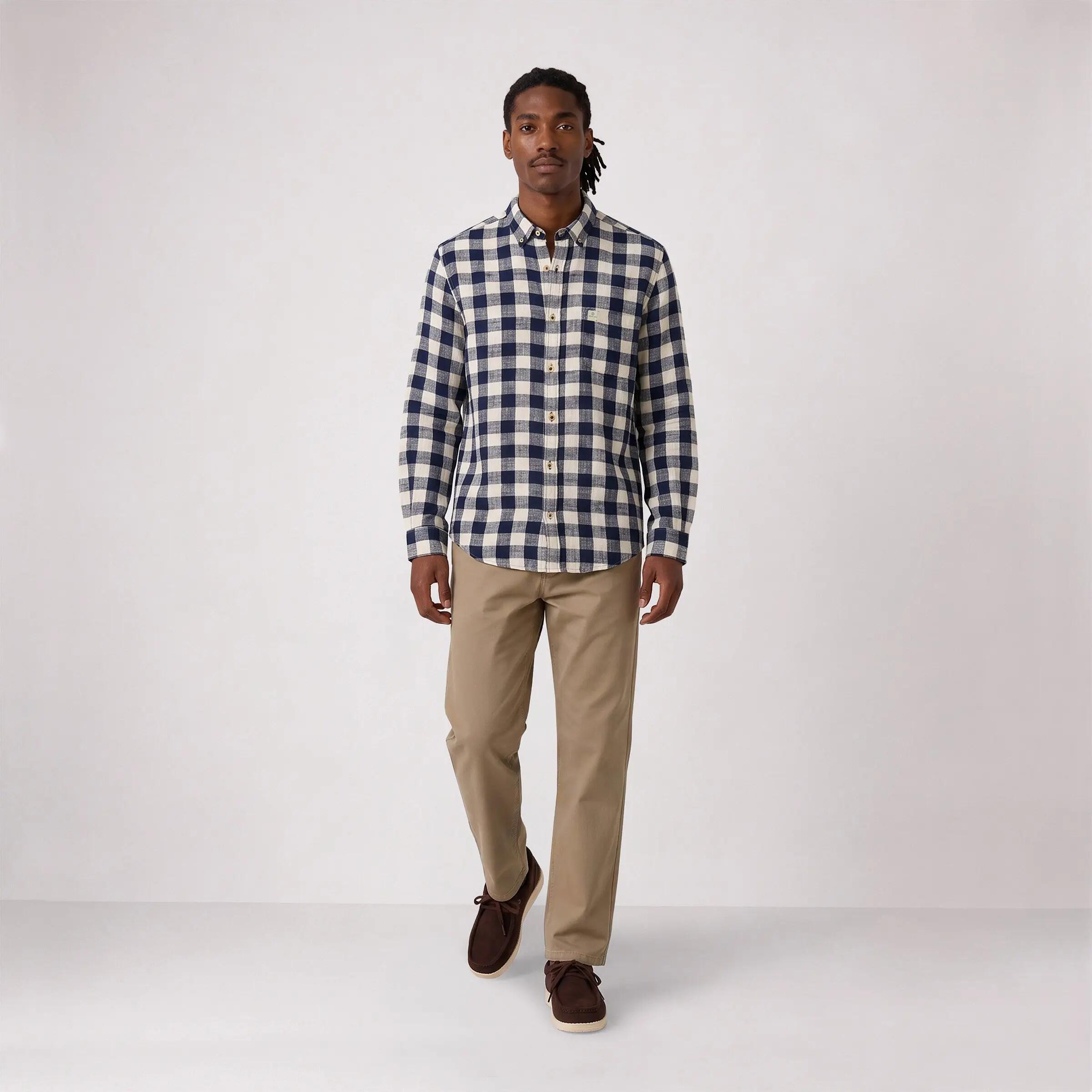 Chemise manches longues coton à carreaux bleu marine SBPLAY 6/6