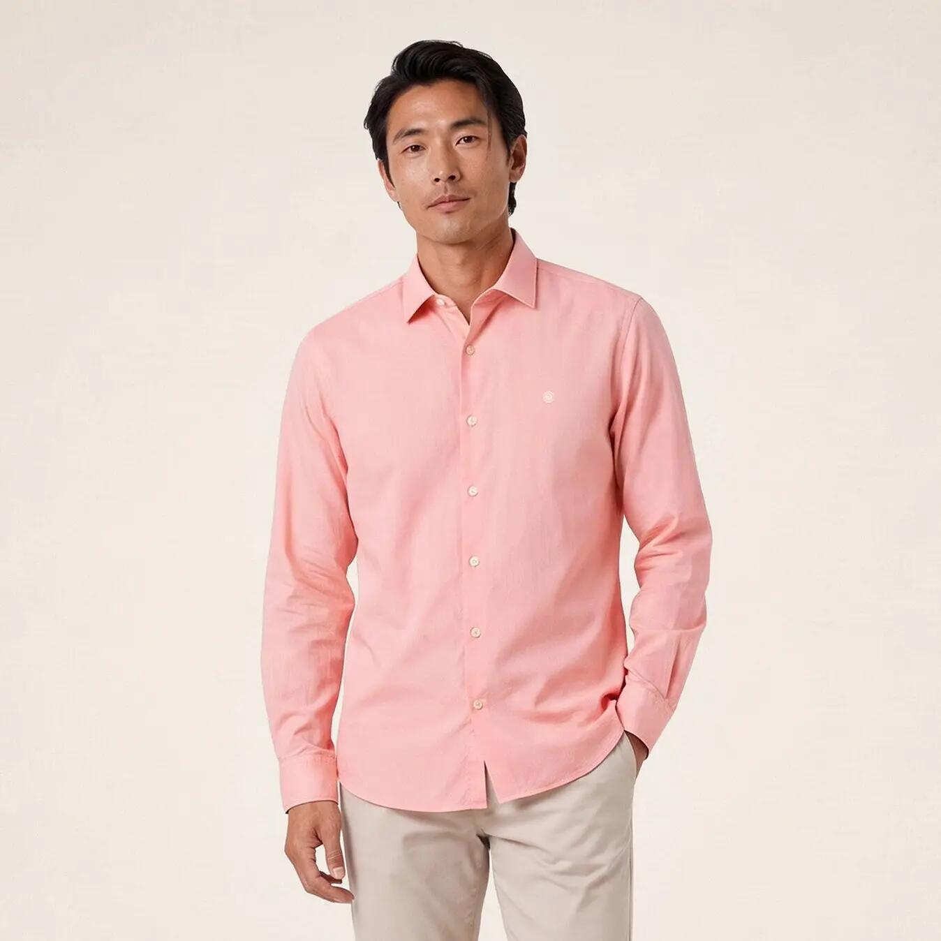 Chemise manches longues coton stretch rose 2/6