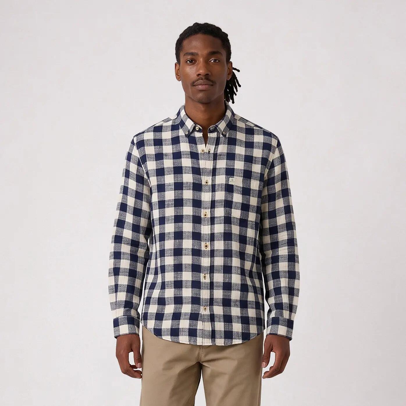 Chemise manches longues coton à carreaux bleu marine SBPLAY 2/6