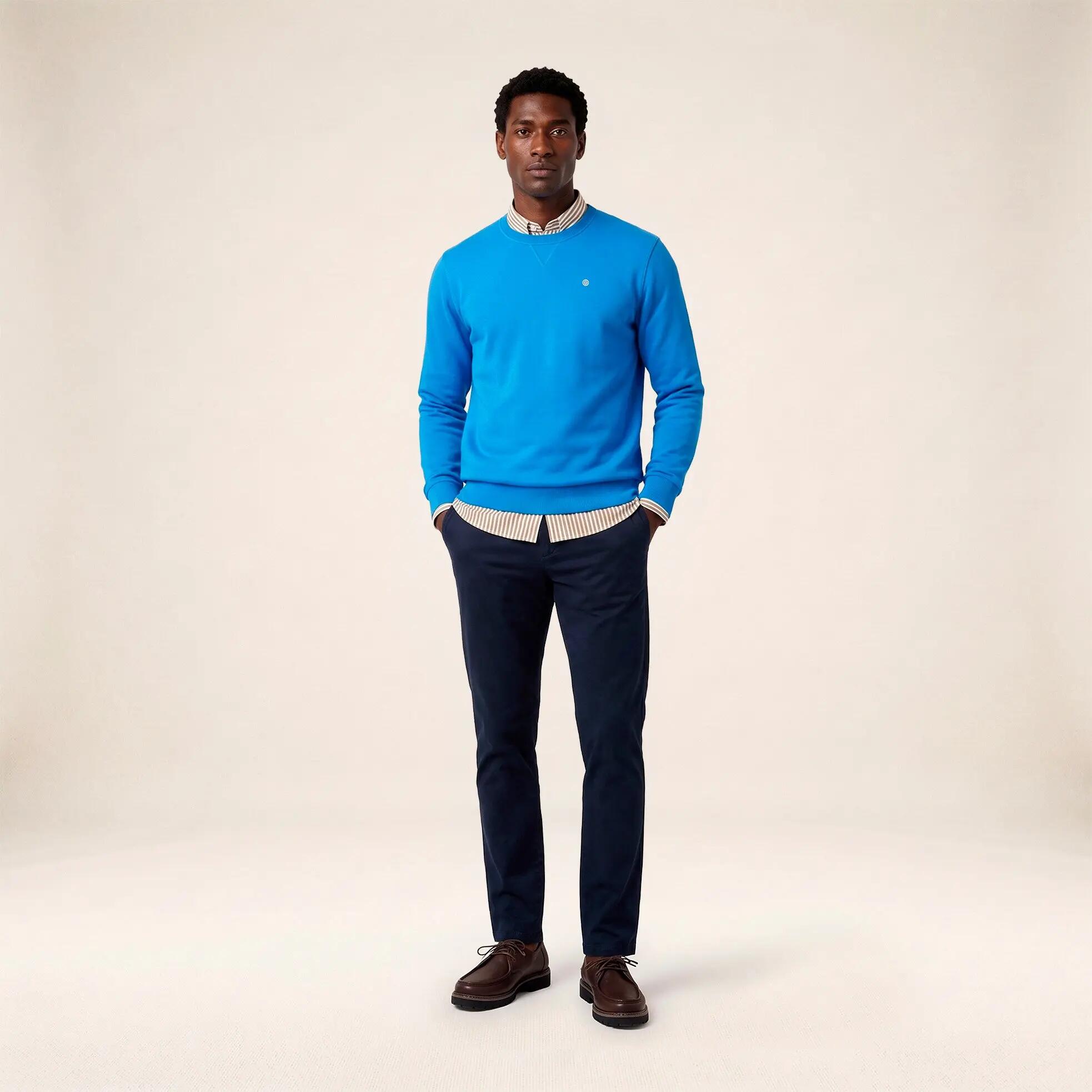 Sweat col rond 100% coton suédé bleu 6/6