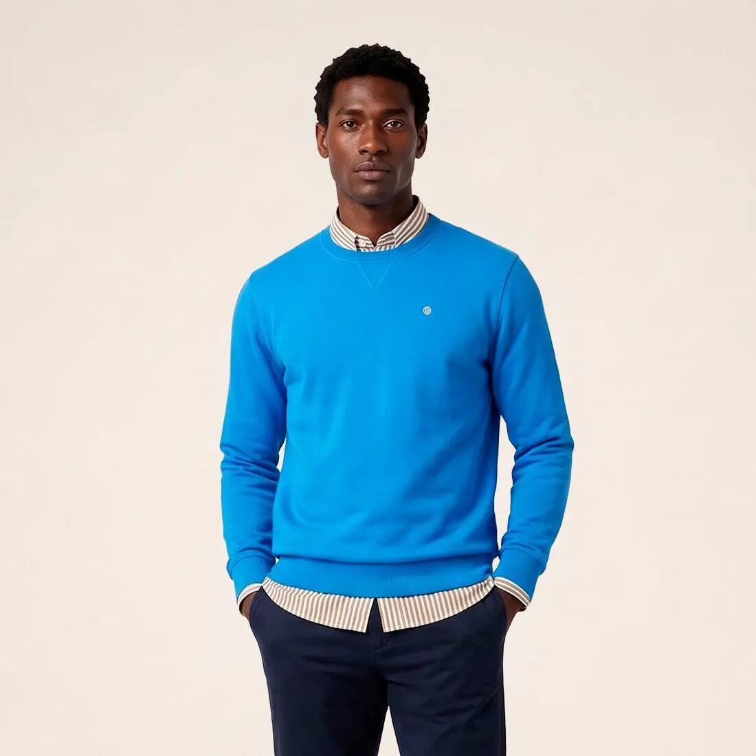 Sweat col rond 100% coton suédé bleu 2/6