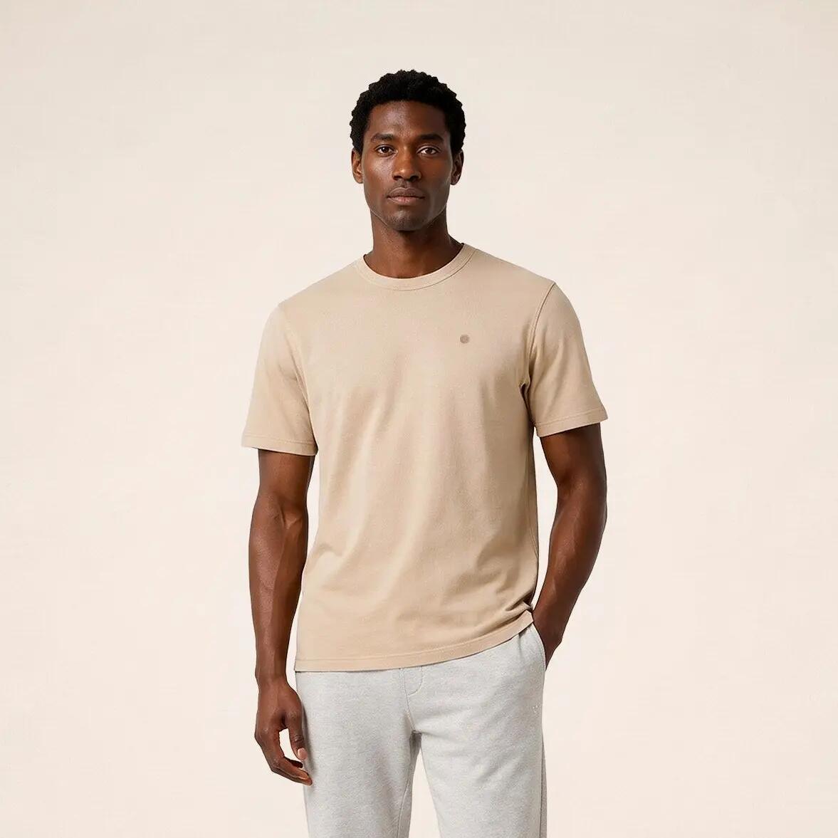 T-shirt manches courtes 100% coton jersey texturé beige Théo 2/7