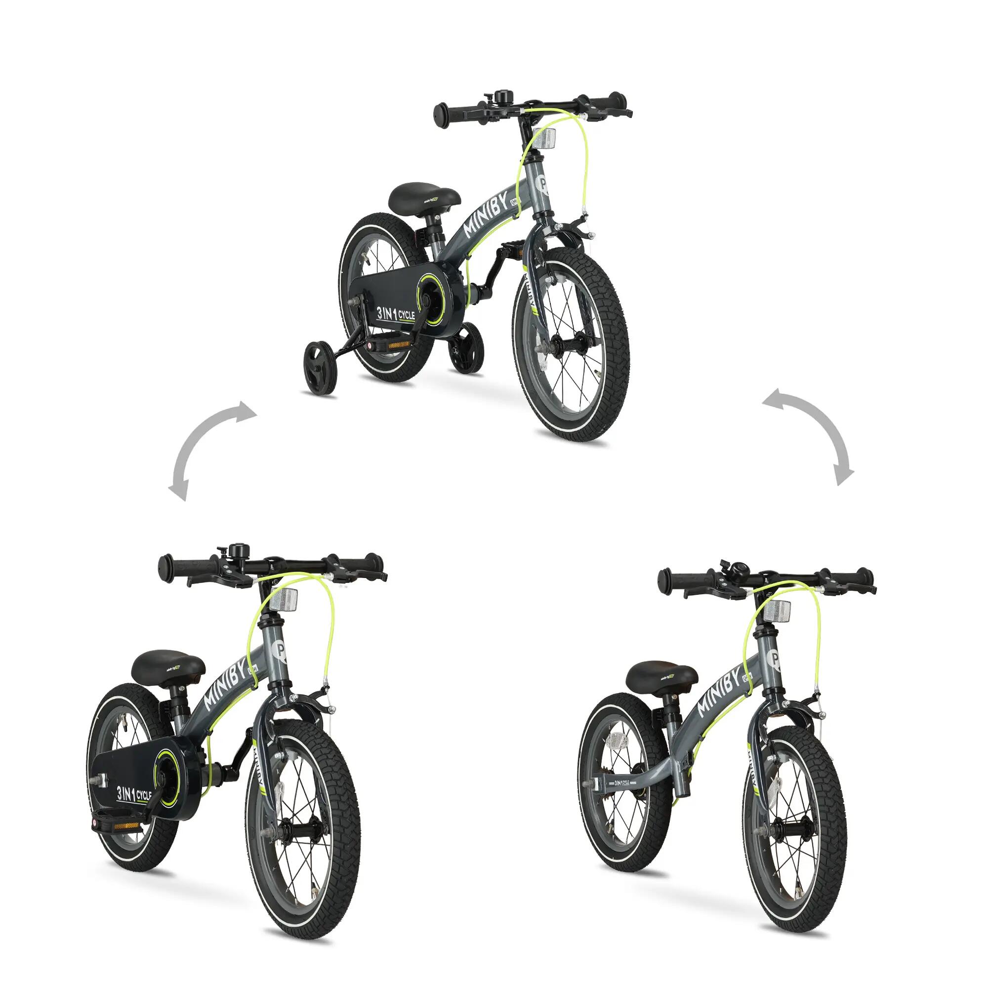 Qplay Miniby Vélo Enfant 14 pouces - 3 en 1 - draisienne - Gris 4/5