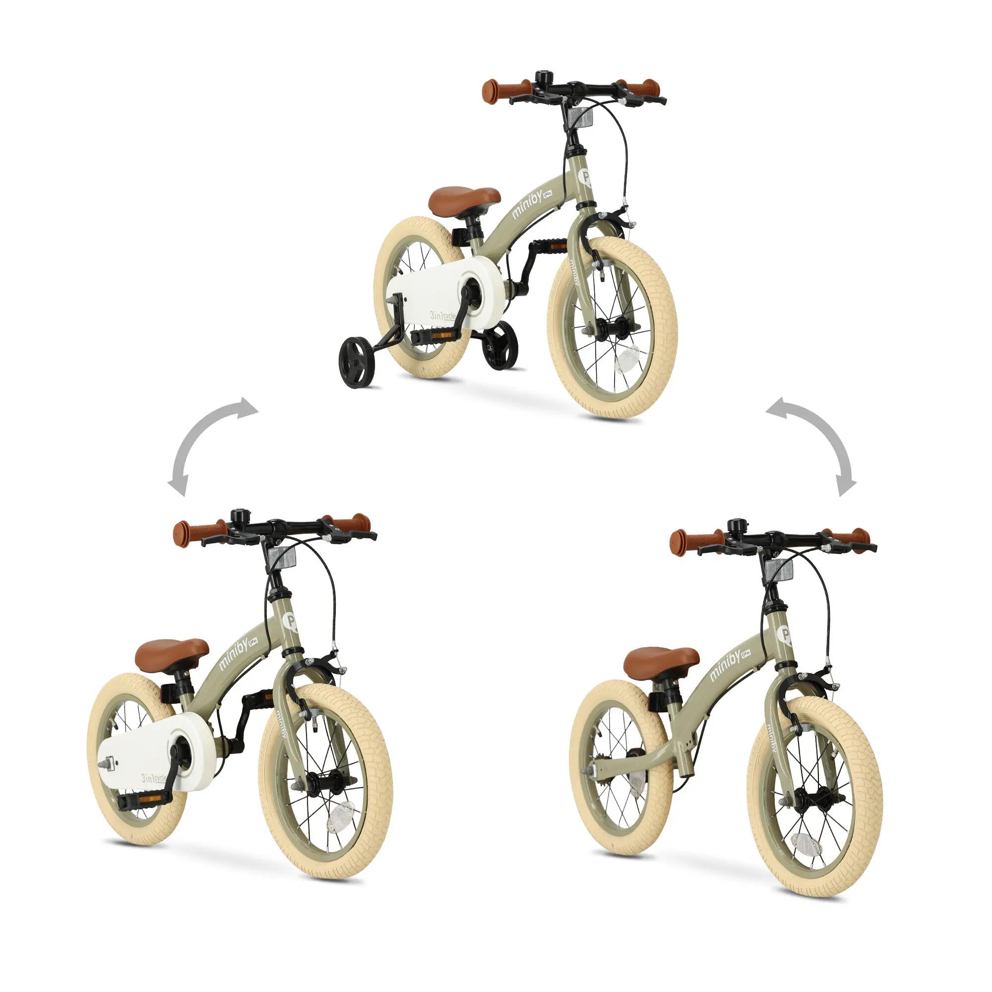 Qplay Miniby Vélo enfant 12 pouces - 3 en 1 - Draisienne - Vert olive 5/7