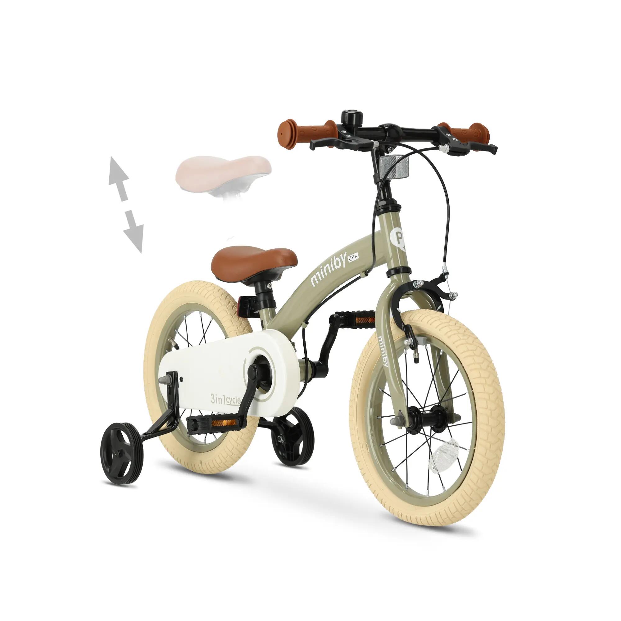 Qplay Miniby Vélo enfant 12 pouces - 3 en 1 - Draisienne - Vert olive 2/7