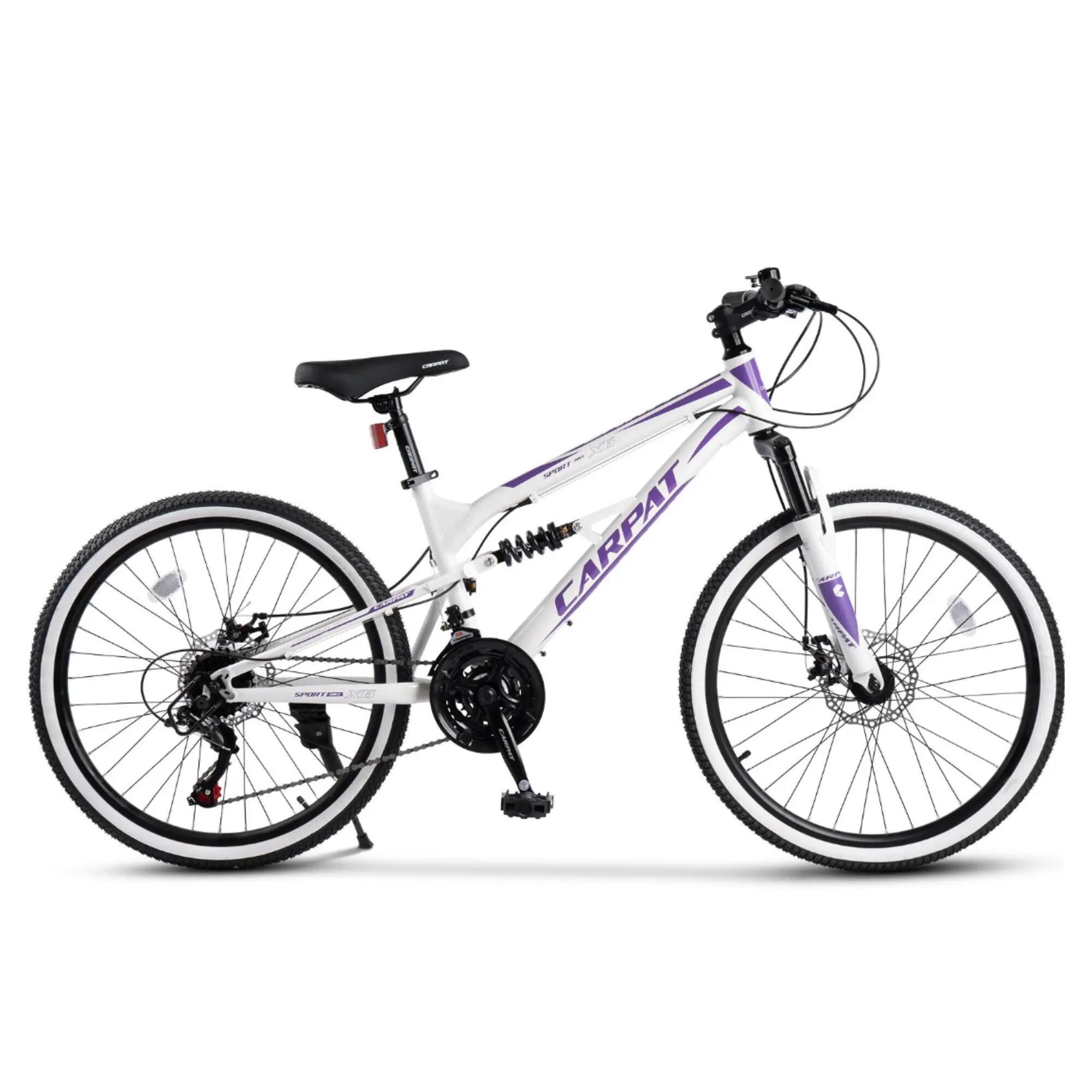 Bicicletă Copii cu suspensie integrala X6 21v Alb/Mov