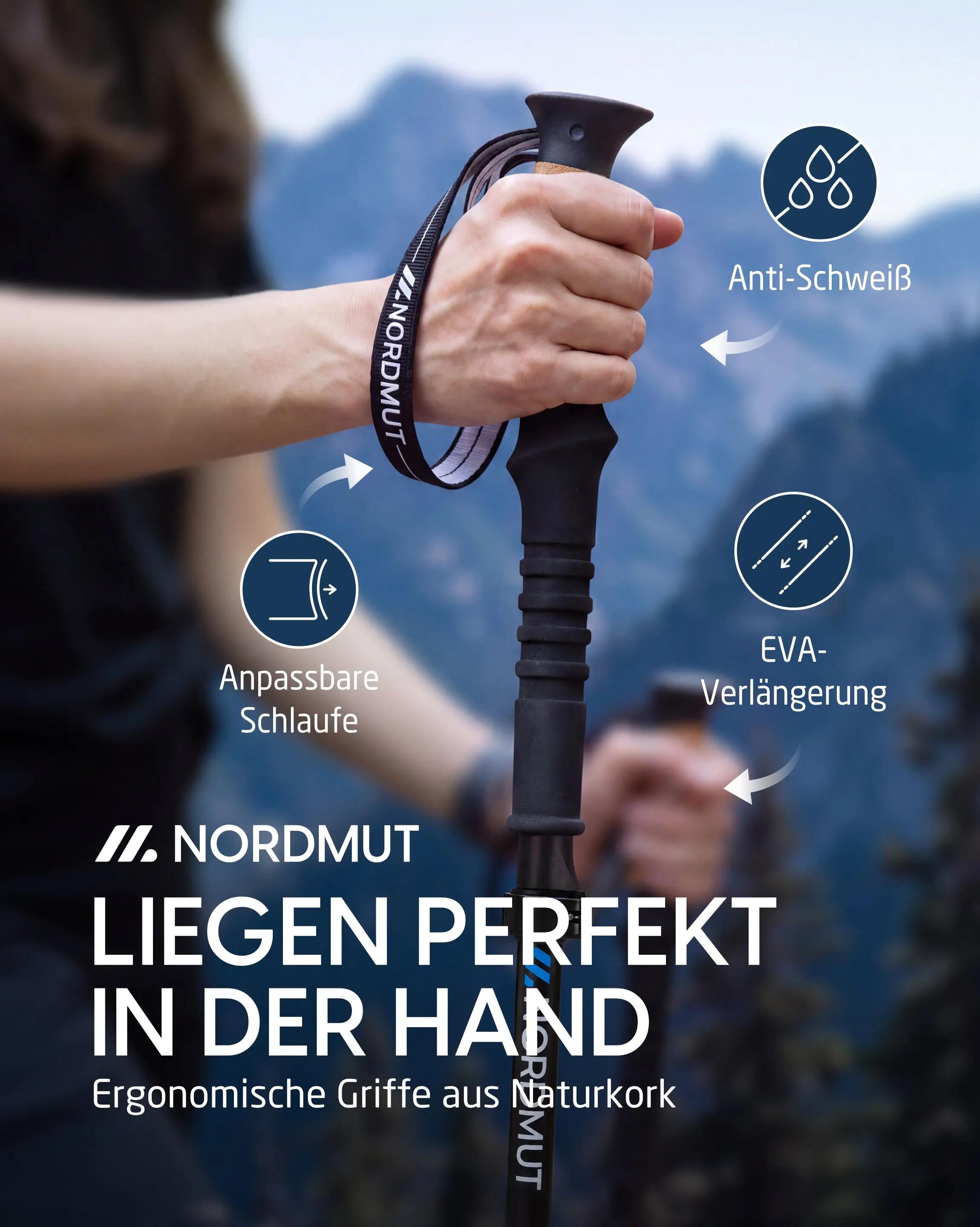 Wandern Faltstöcke Carbon Korkgriff 115-135 cm Quick-Lock Packmaß 43 cm Akka 8/9