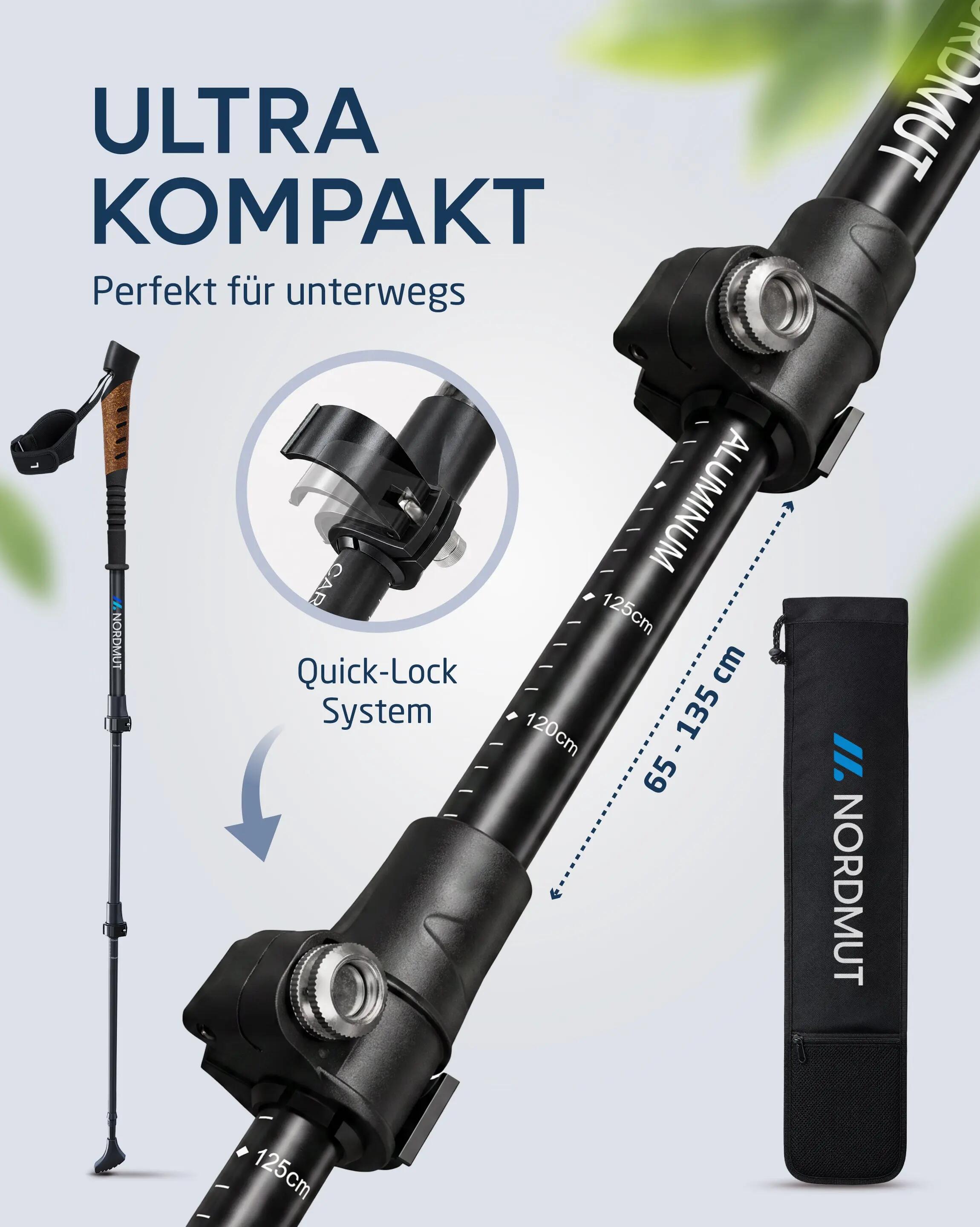 Nordic-walking-teleskopstöcke aus aluminium mit korkgriff, 65-135 cm, memu 7/8