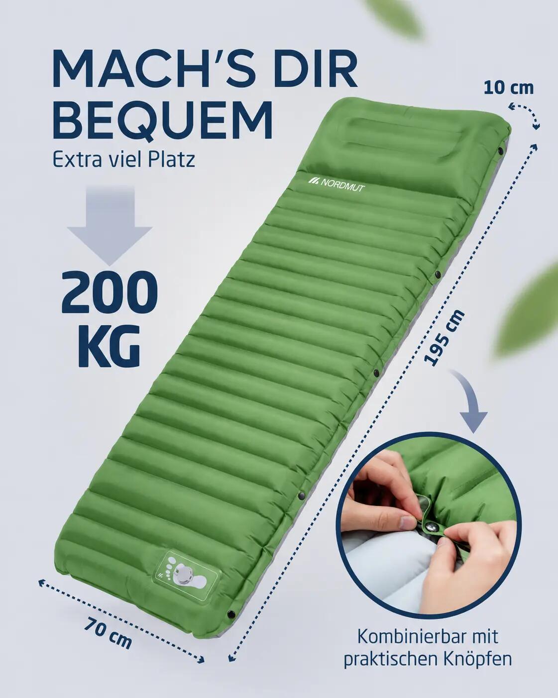 Camping - aufblasbare isomatte mit fußpumpe - 10 cm - veo 6/7