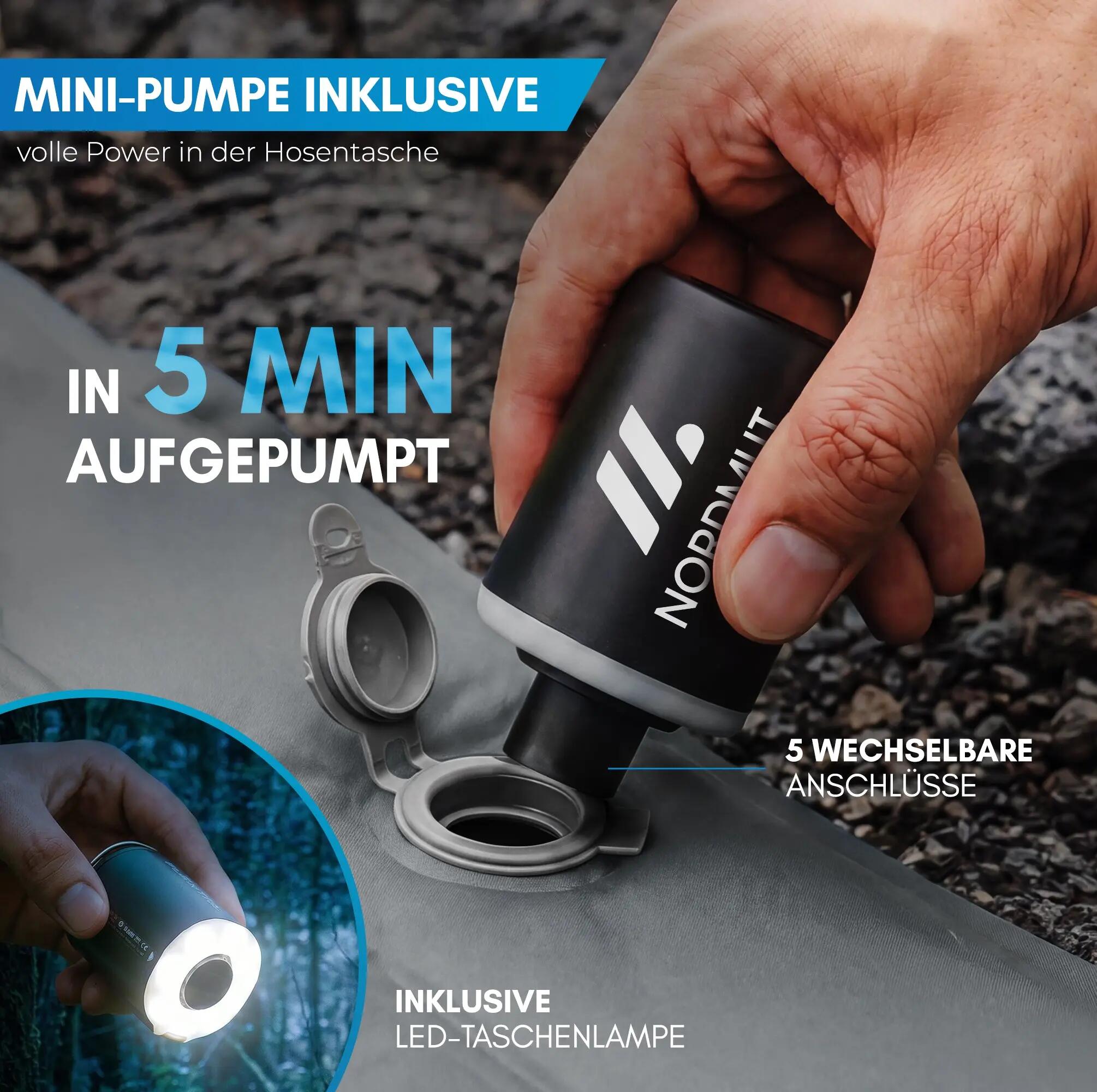 Camping Isomatte 2 Personen aufblasbar mit Fußpumpe 10 cm 208 x 140 cm Vikja 4/9