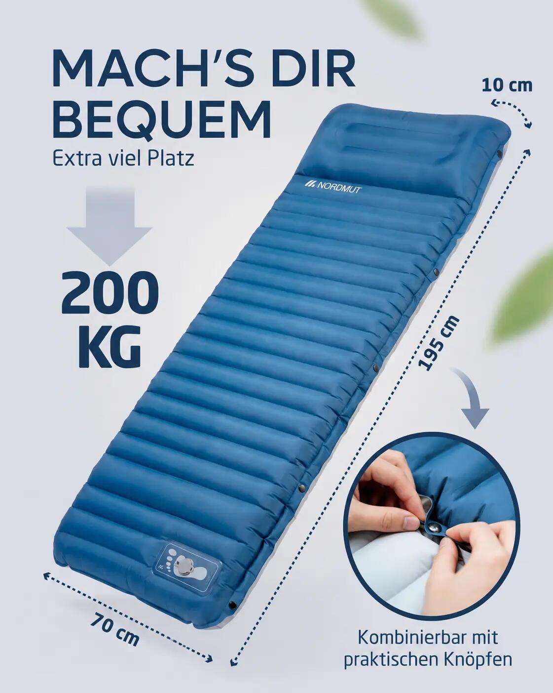 Camping-isomatte, aufblasbar, mit Fußpumpe, 10 cm, veo 6/7