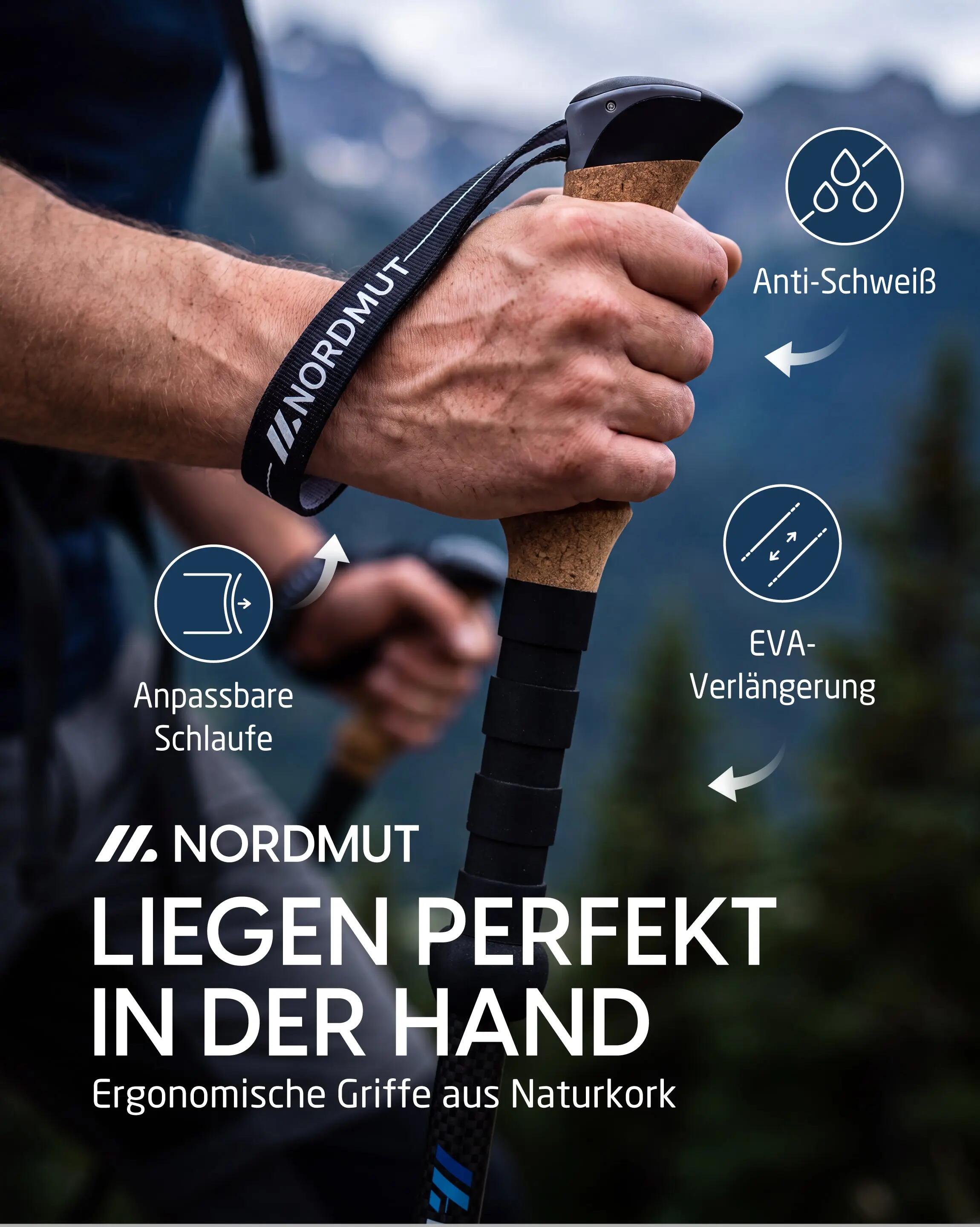 Wandern Teleskopstöcke Carbon Korkgriff 65-135 cm Quick-Lock 1 Paar Kyrkja 5/7