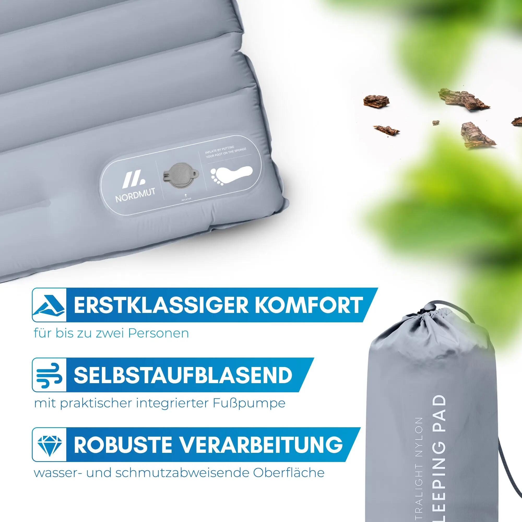 Camping Isomatte 2 Personen aufblasbar mit Fußpumpe 10 cm 208 x 140 cm Vikja 6/9