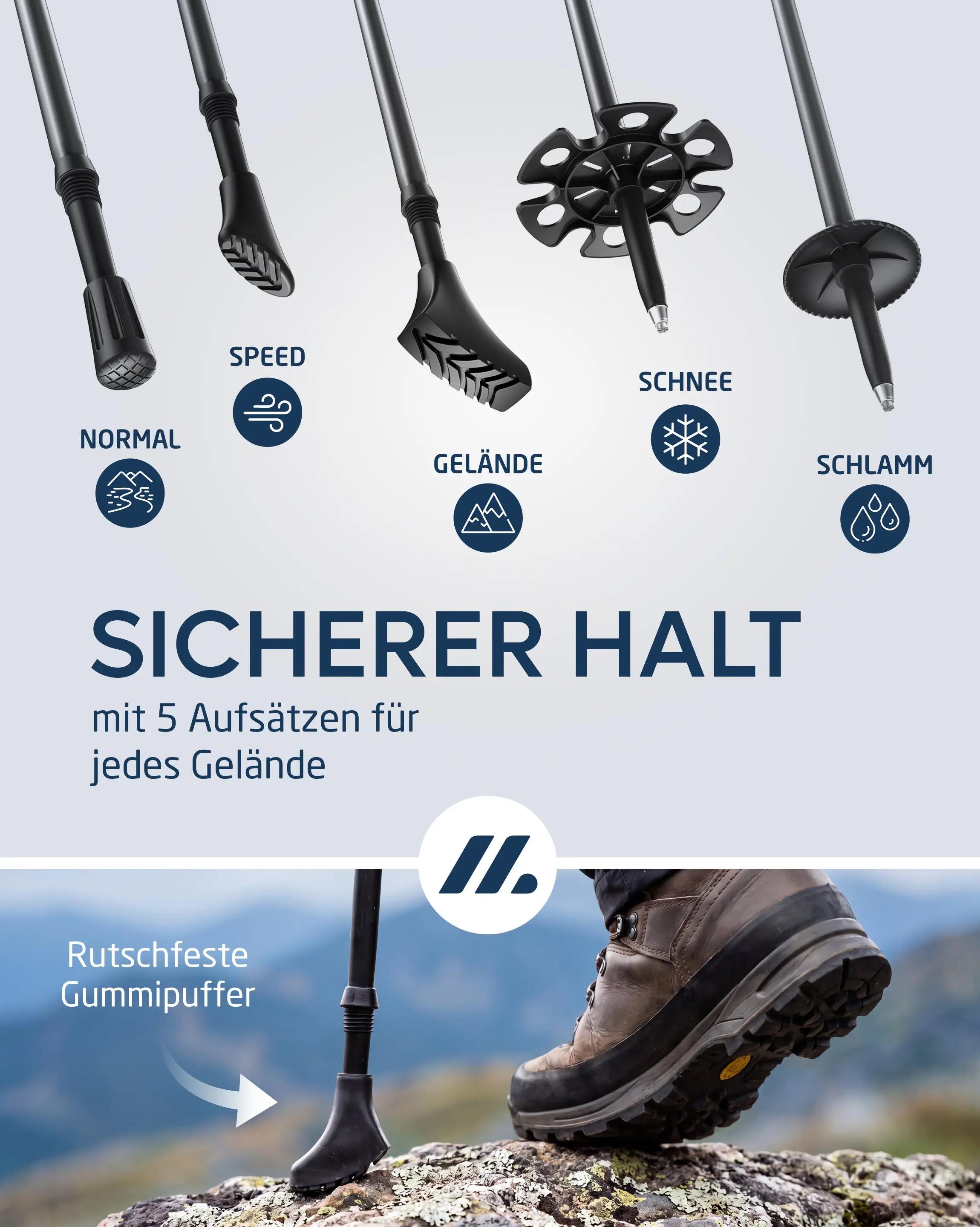 Nordic-walking-teleskopstöcke aus aluminium mit korkgriff, 65-135 cm, memu 6/8
