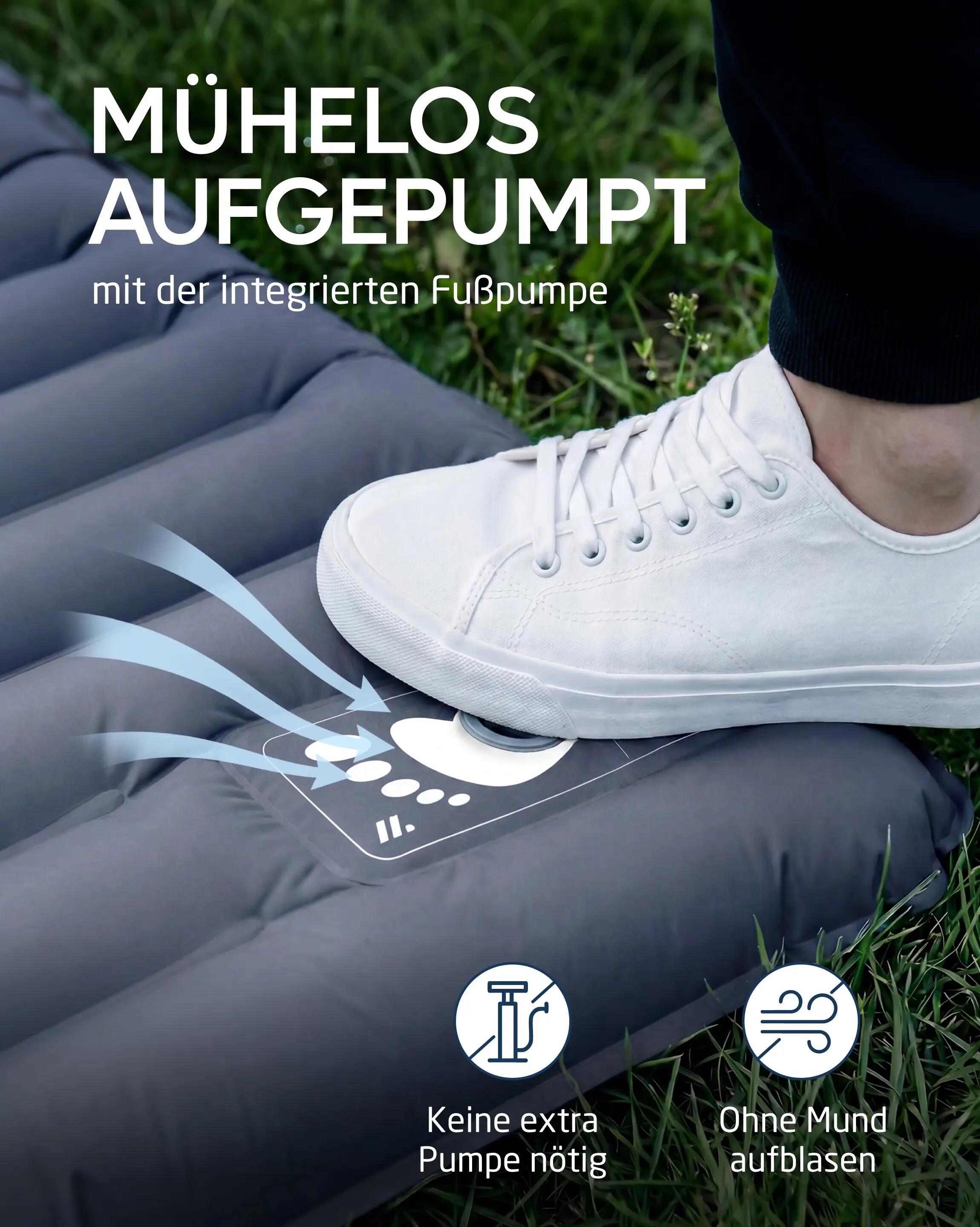 Camping-Isomatte, aufblasbar mit Fußpumpe, 10 cm, 190 x 70 cm, Veo 5/7