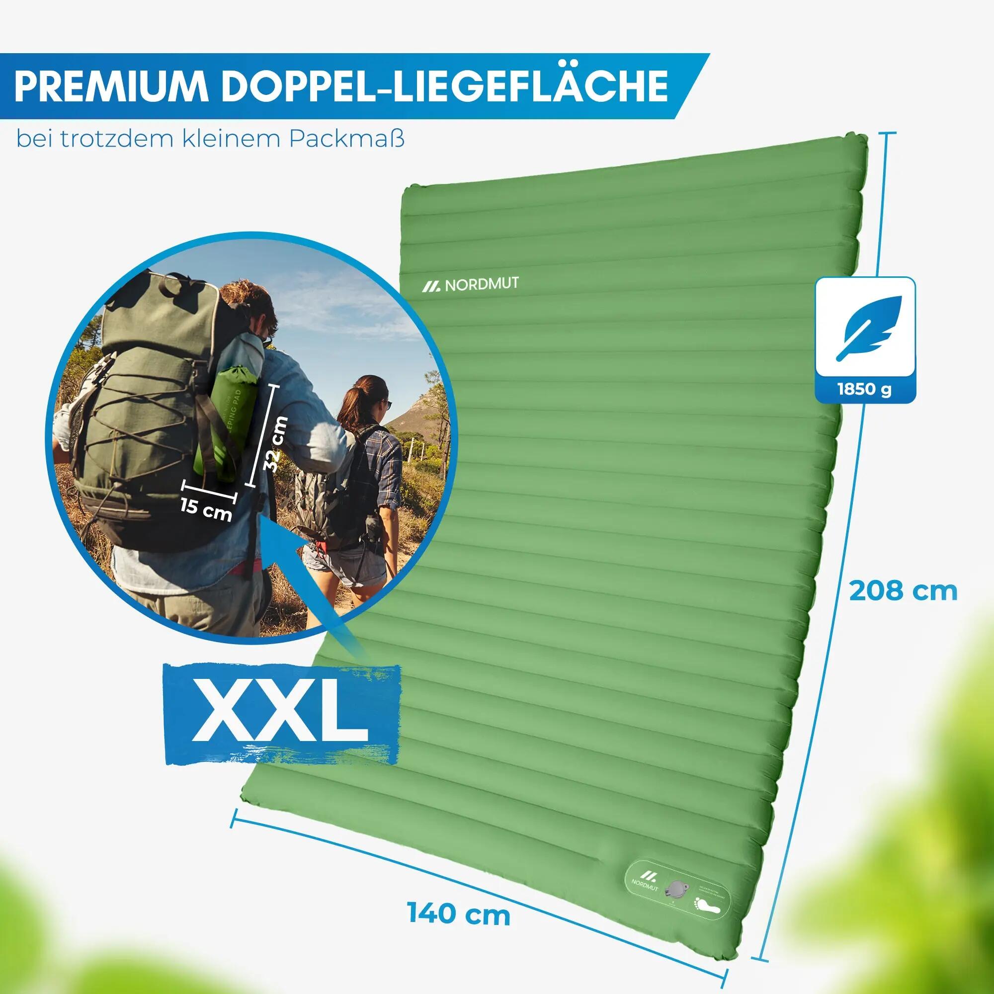 Camping Isomatte 2 Personen aufblasbar mit Fußpumpe 10 cm 208 x 140 cm Vikja 2/5