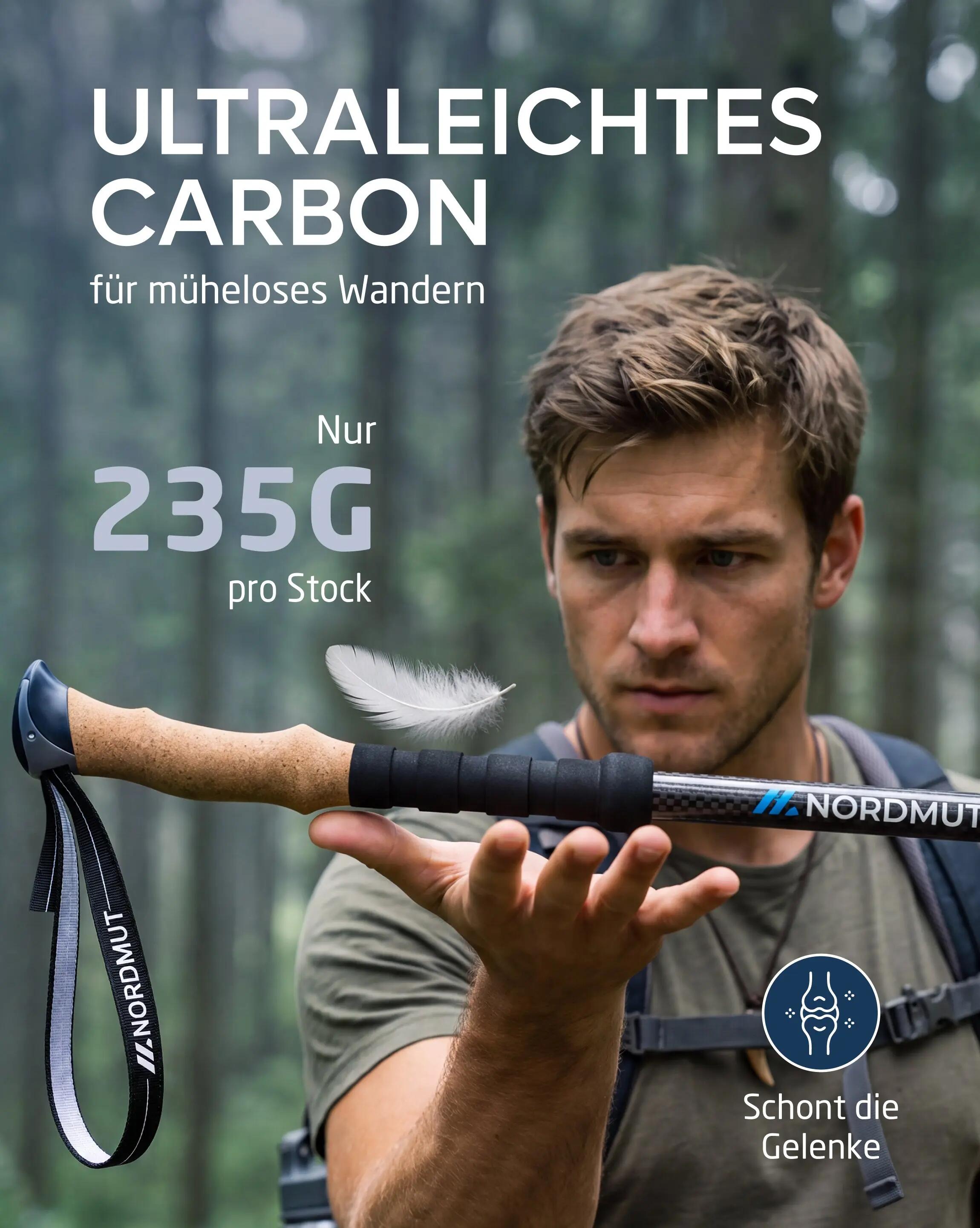 Wandern Teleskopstöcke Carbon Korkgriff 65-135 cm Quick-Lock 1 Paar Kyrkja 4/7