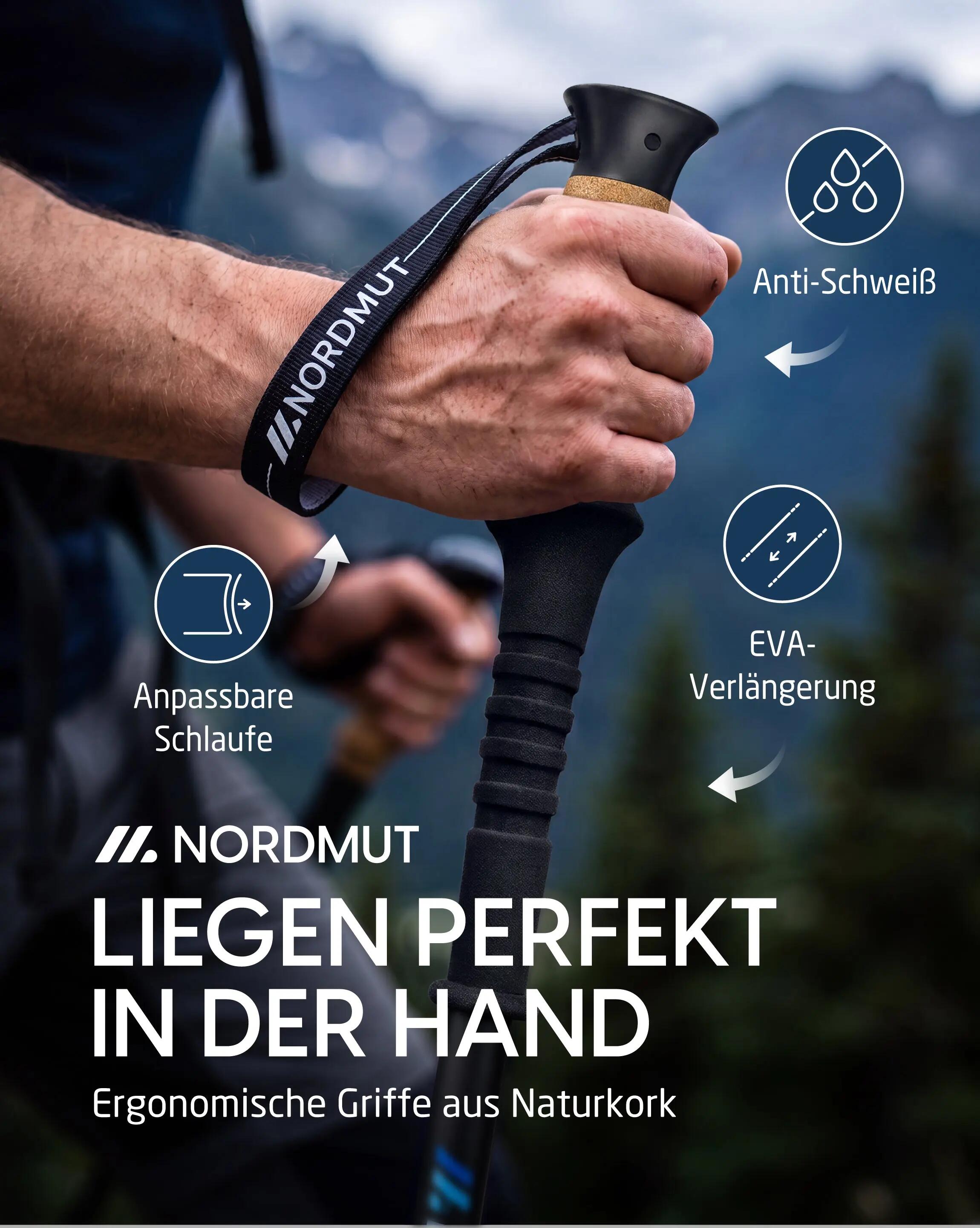 Wandern Teleskopstöcke Aluminium Korkgriff 65-135 cm Quick-Lock 1 Paar Kyrkja 5/8