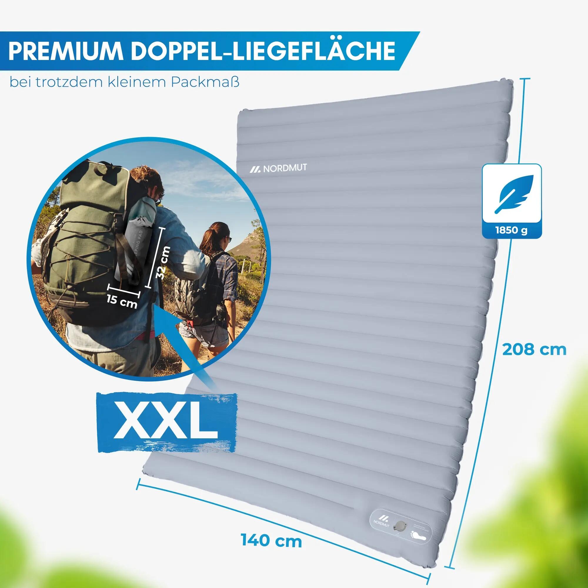 Camping Isomatte 2 Personen aufblasbar mit Fußpumpe 10 cm 208 x 140 cm Vikja 3/9