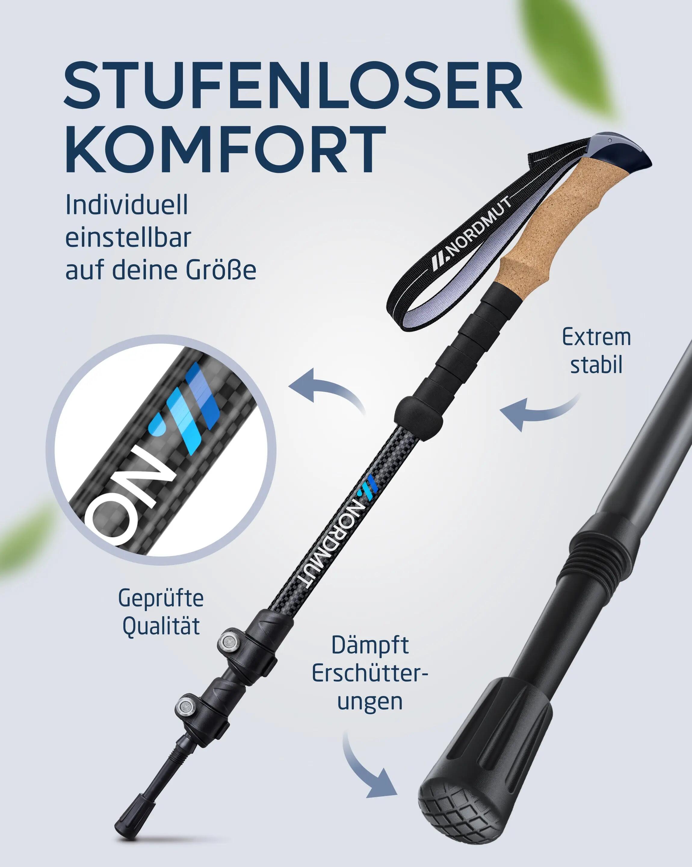 Wandern Teleskopstöcke Carbon Korkgriff 65-135 cm Quick-Lock 1 Paar Kyrkja 3/7