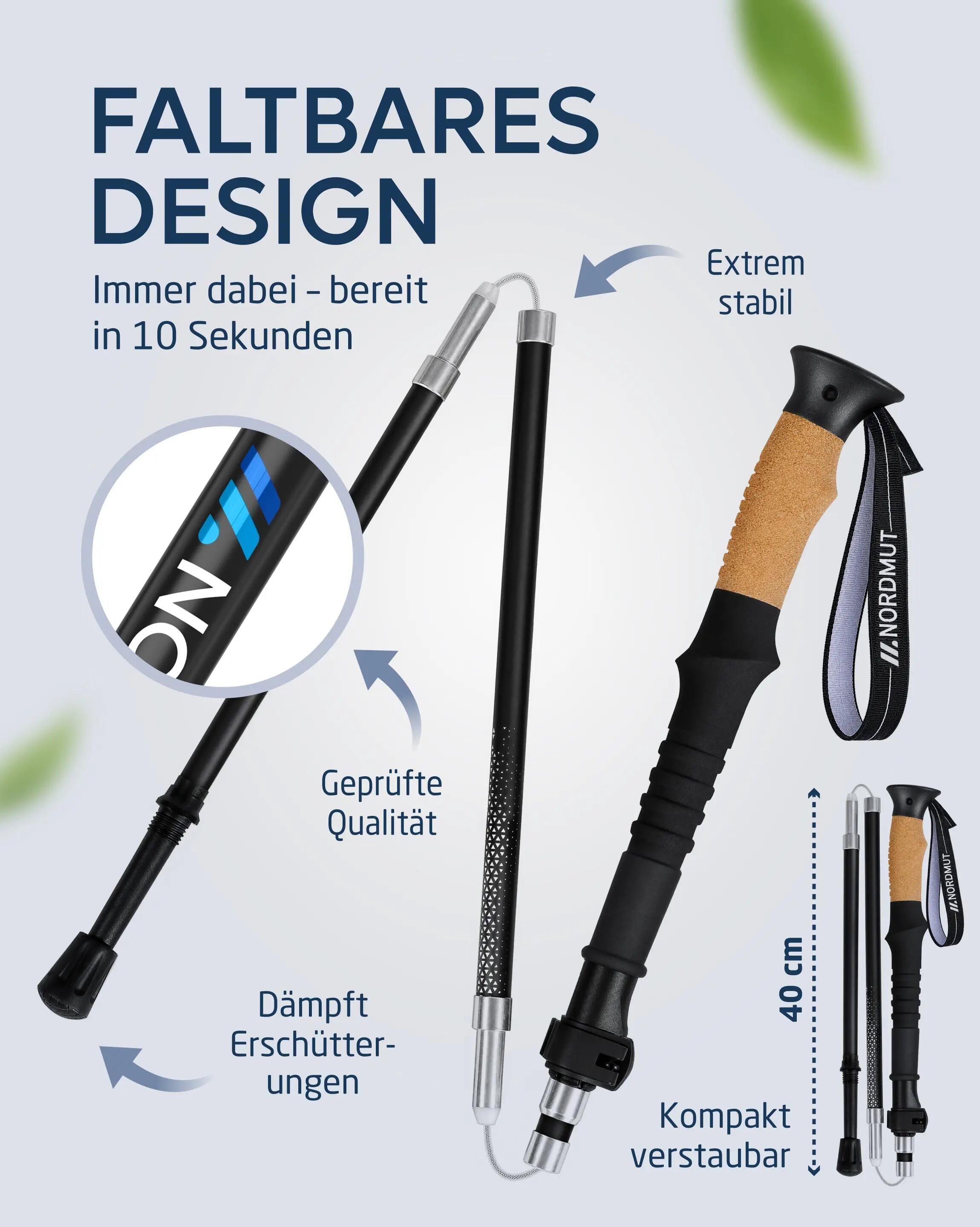 Wandern Faltstöcke Carbon Korkgriff 115-135 cm Quick-Lock Packmaß 43 cm Akka 3/9