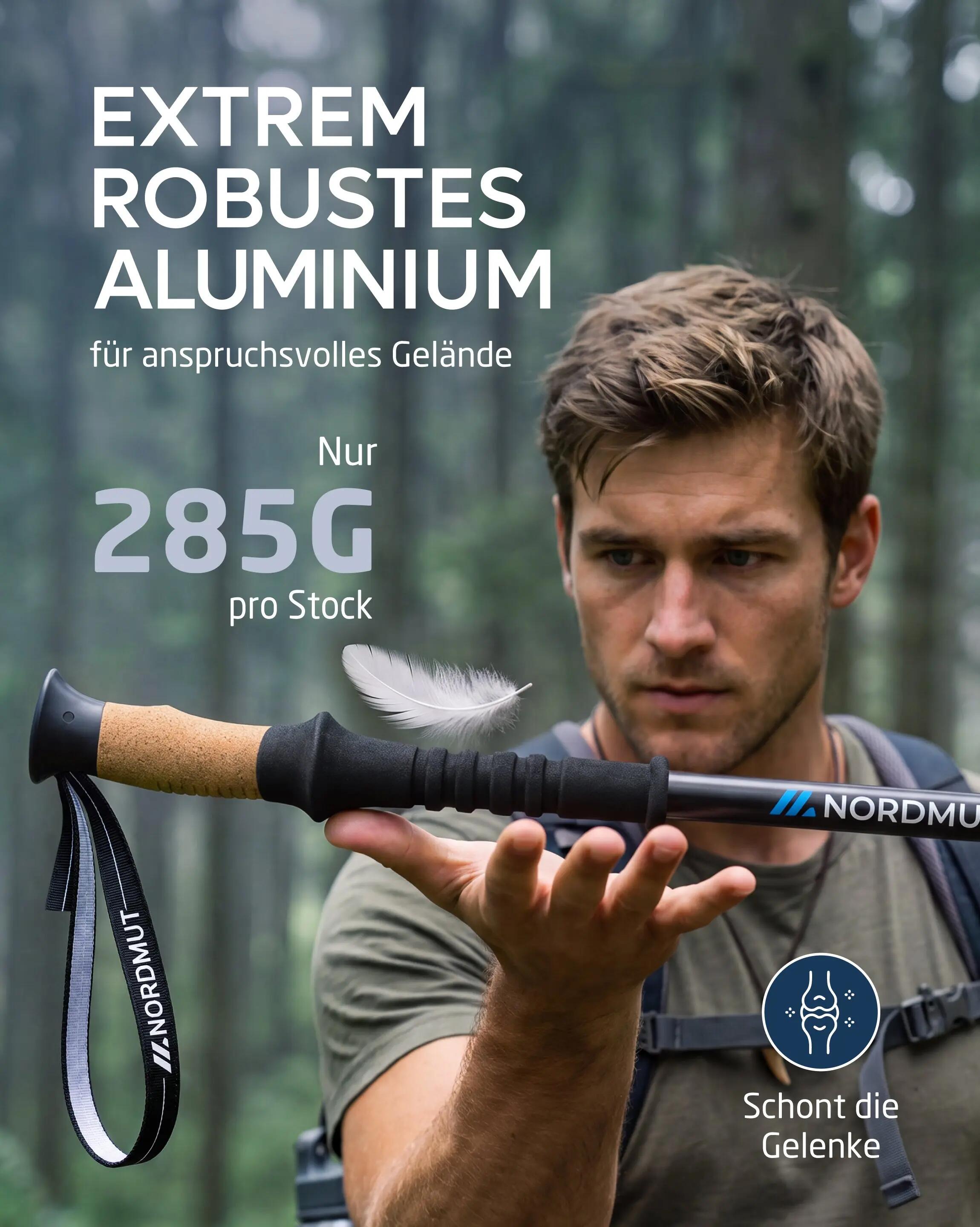 Wandern Teleskopstöcke Aluminium Korkgriff 65-135 cm Quick-Lock 1 Paar Kyrkja 4/8