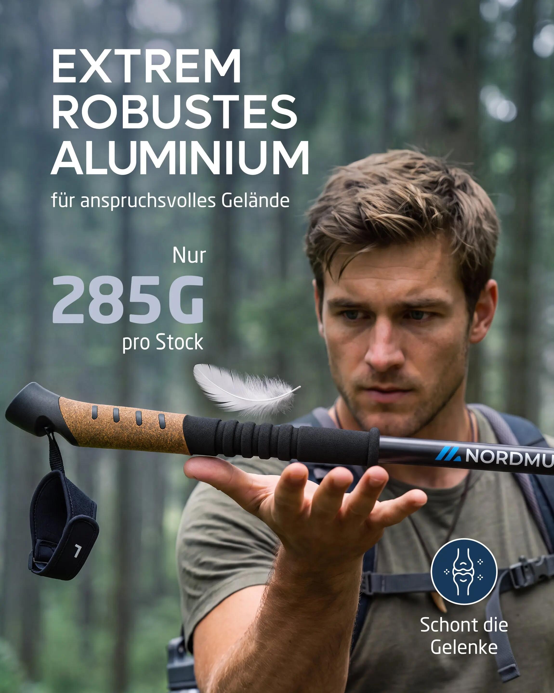 Nordic-walking-teleskopstöcke aus aluminium mit korkgriff, 65-135 cm, memu 4/8